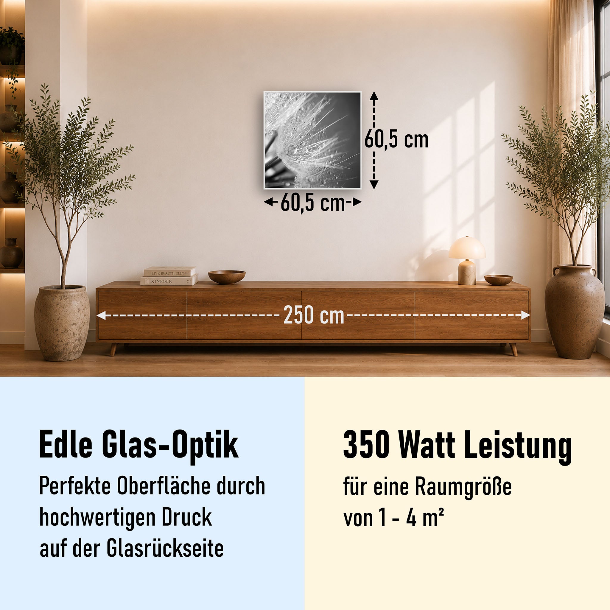 Glas Infrarotheizung 350-1200W Motiv 063 Löwenzahn