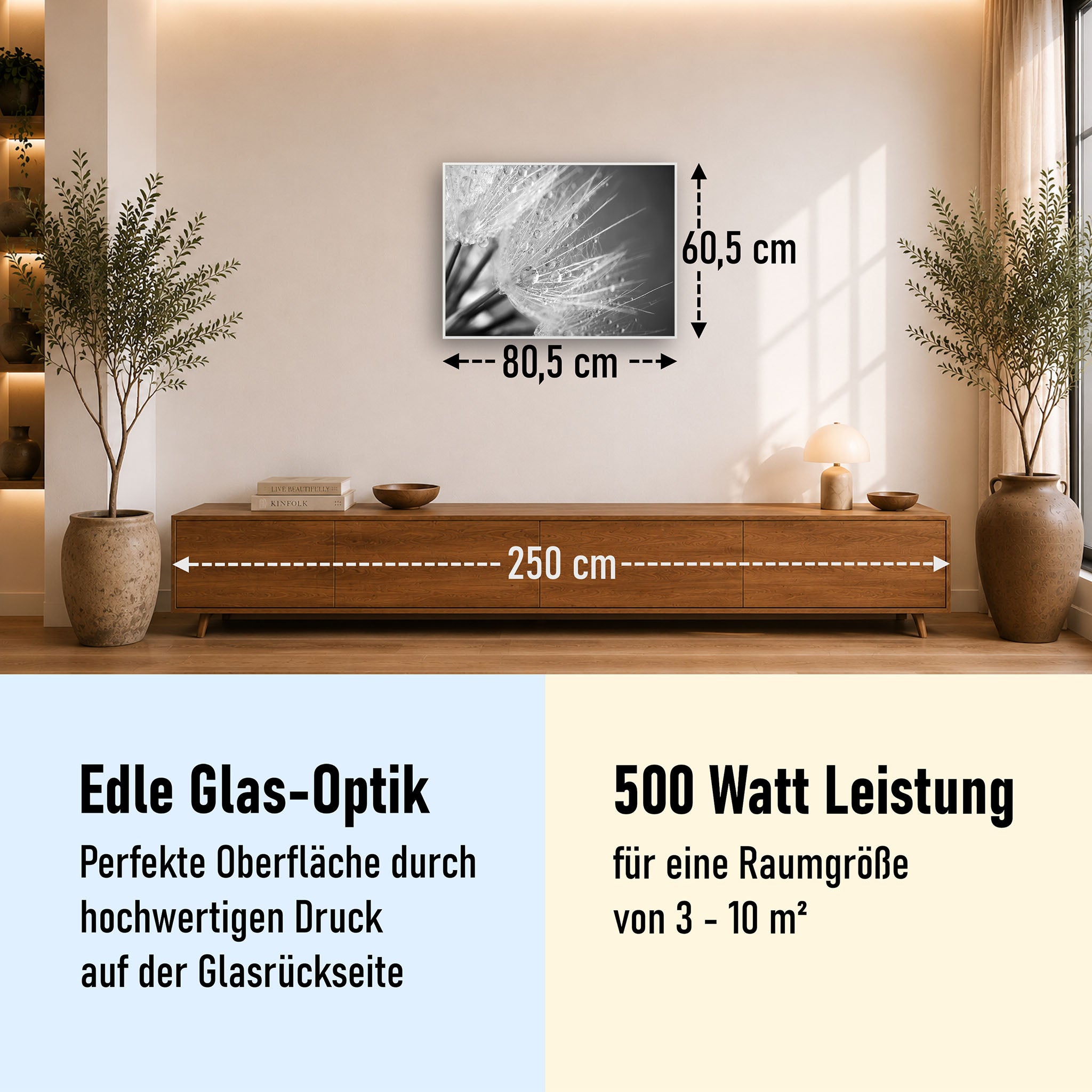 Glas Infrarotheizung 350-1200W Motiv 063 Löwenzahn