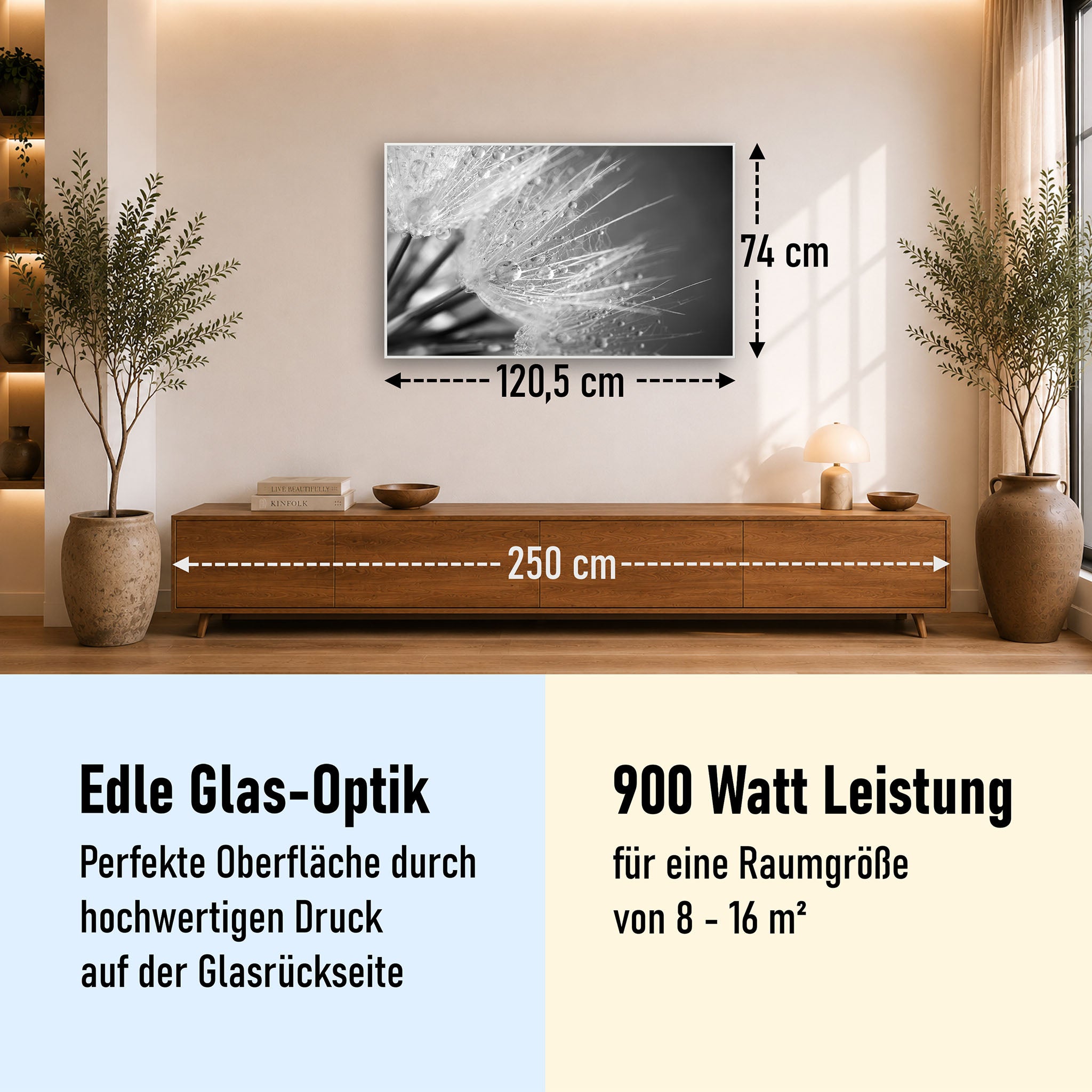 Glas Infrarotheizung 350-1200W Motiv 063 Löwenzahn