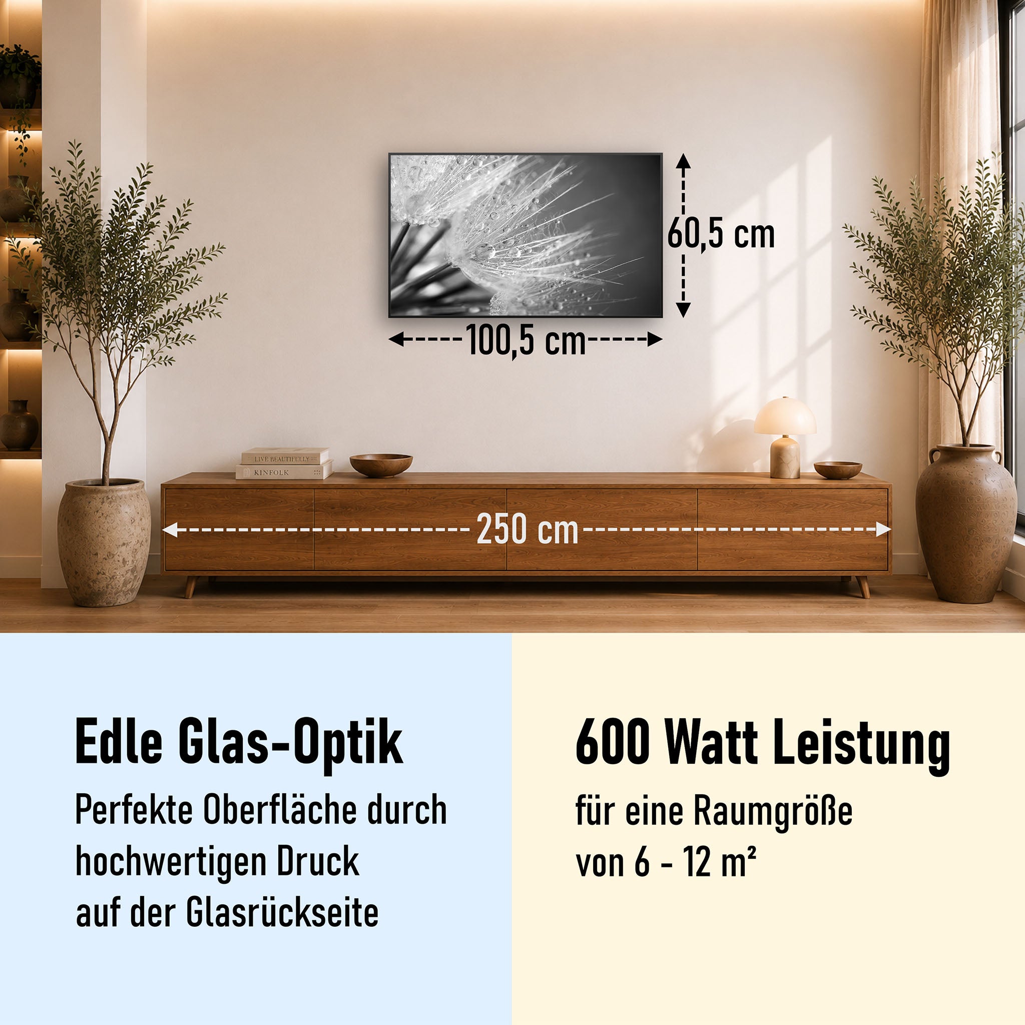 Glas Infrarotheizung 350-1200W Motiv 063 Löwenzahn