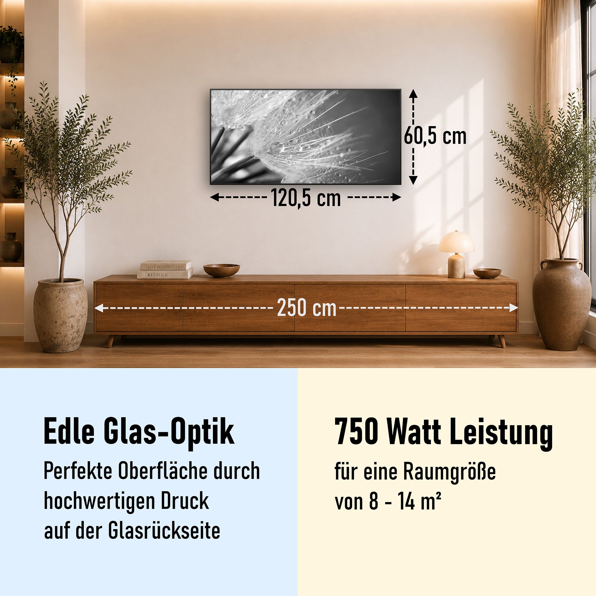 Glas Infrarotheizung 350-1200W Motiv 063 Löwenzahn