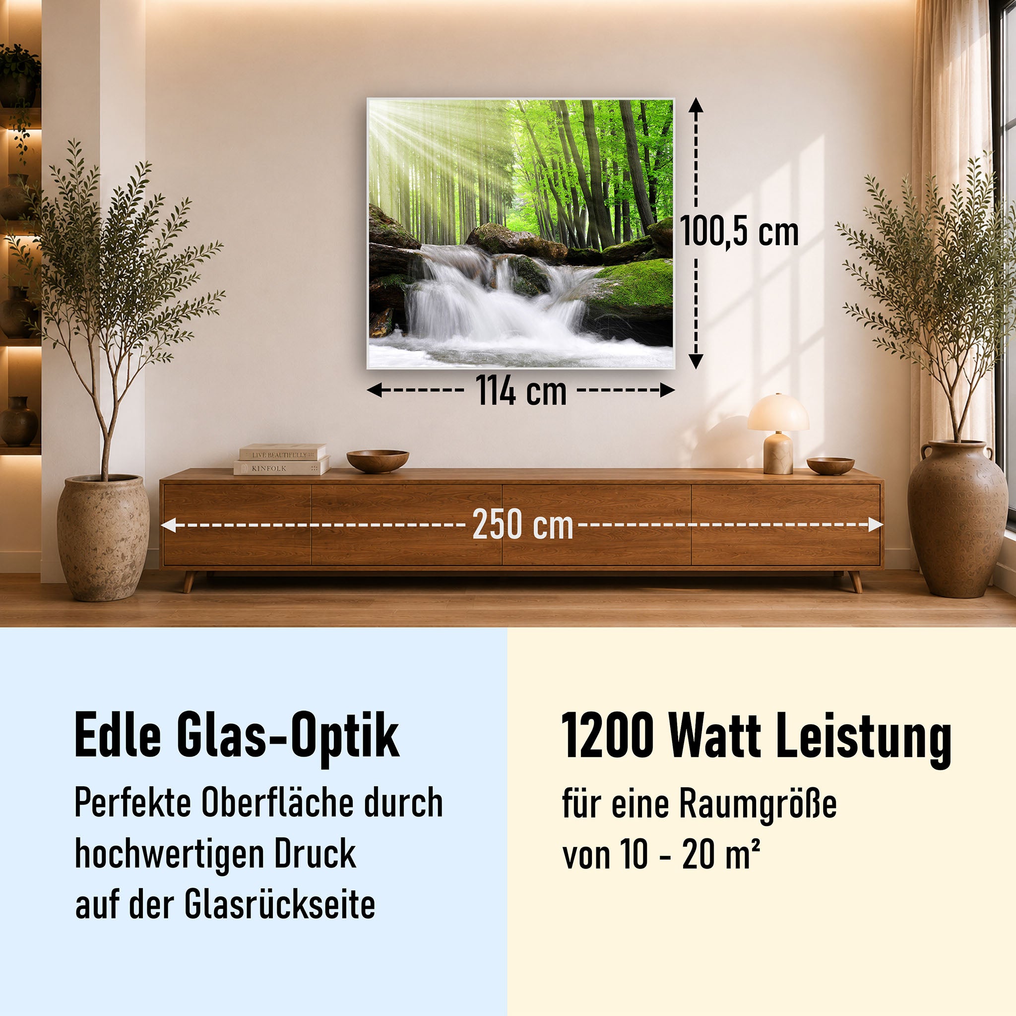 Glas Infrarotheizung 350-1200W Motiv 065 Wasserfall Wald