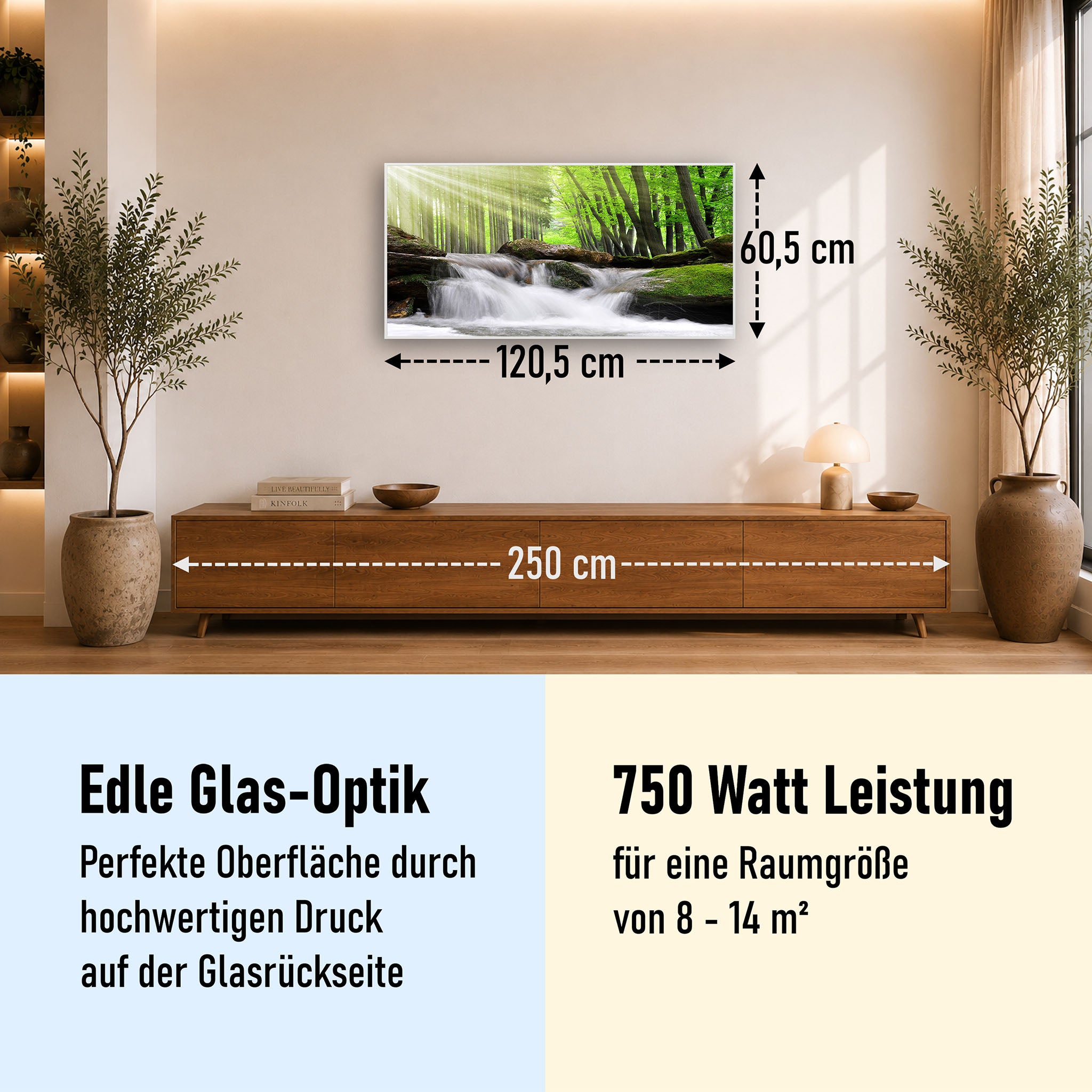 Glas Infrarotheizung 350-1200W Motiv 065 Wasserfall Wald