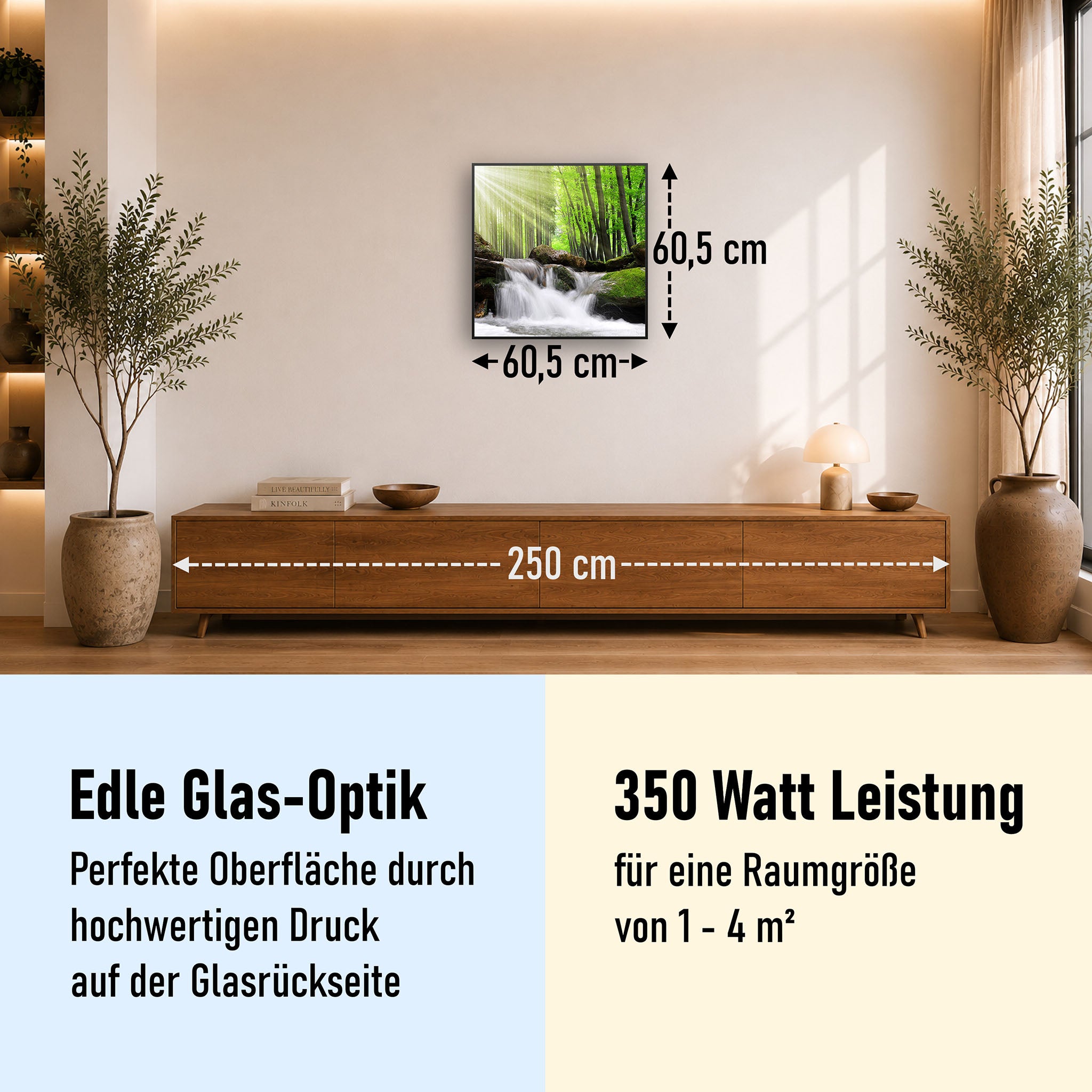 Glas Infrarotheizung 350-1200W Motiv 065 Wasserfall Wald