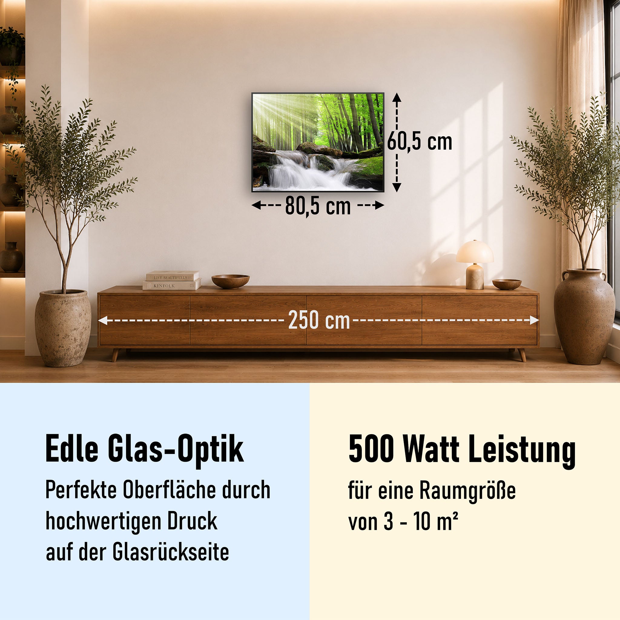 Glas Infrarotheizung 350-1200W Motiv 065 Wasserfall Wald