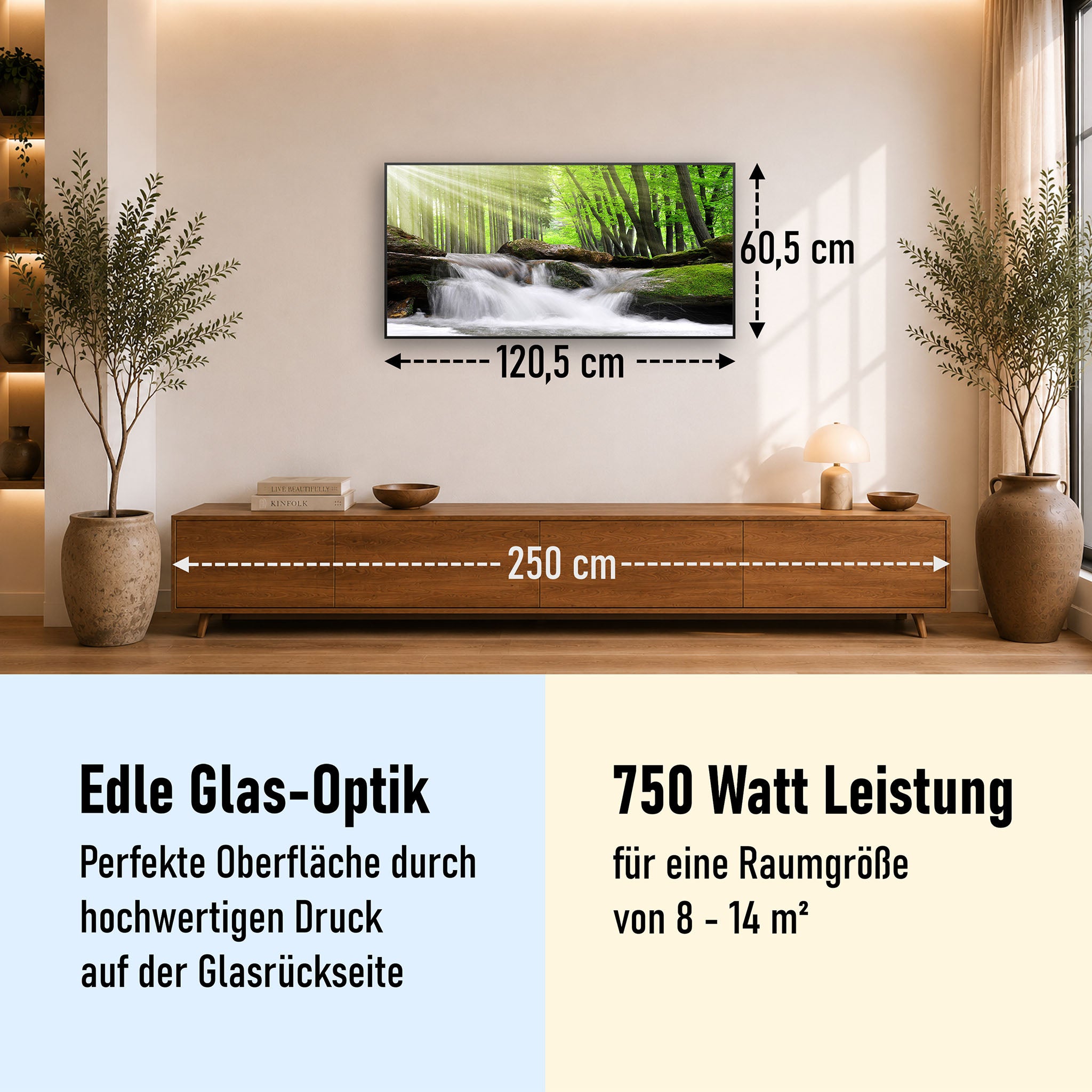 Glas Infrarotheizung 350-1200W Motiv 065 Wasserfall Wald