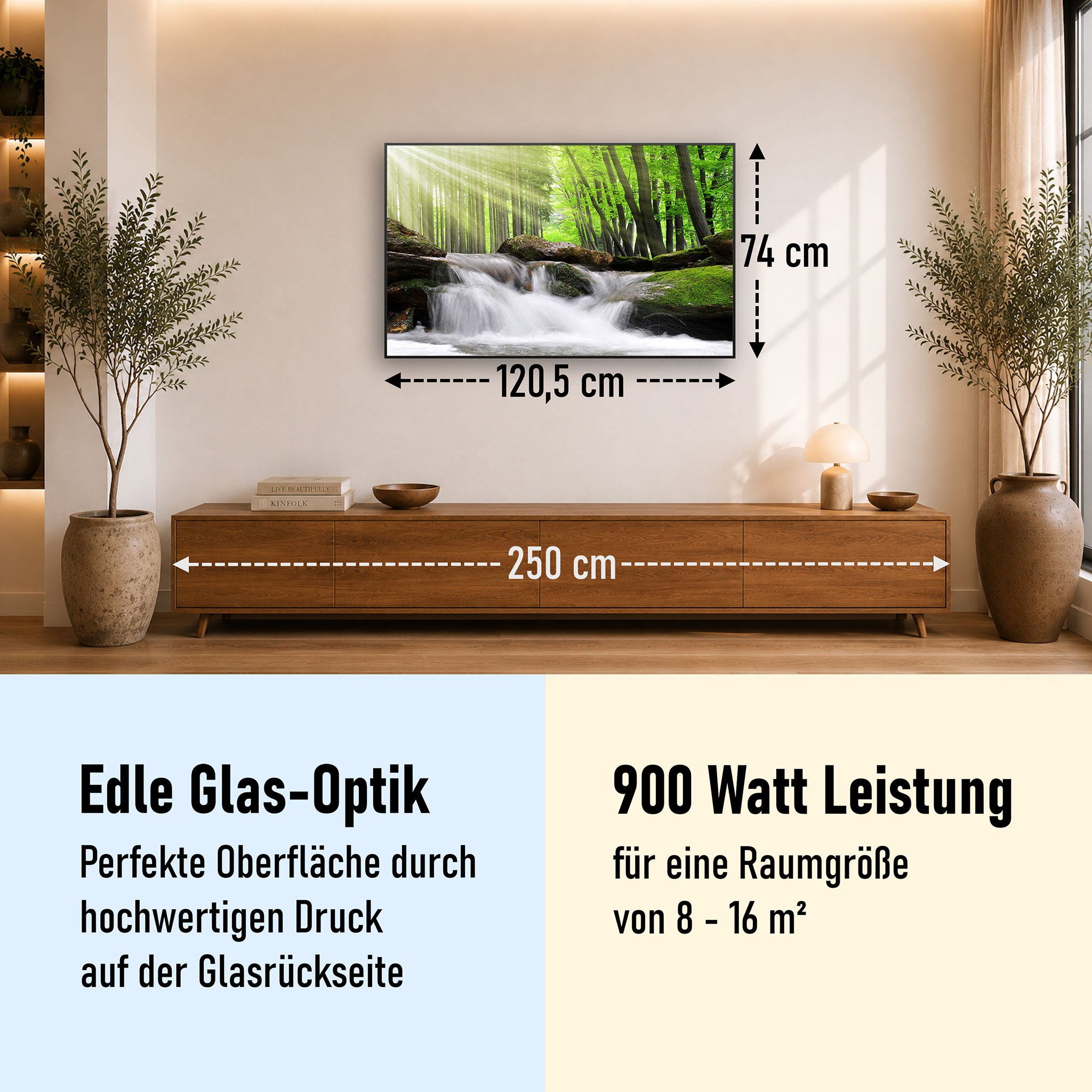 Glas Infrarotheizung 350-1200W Motiv 065 Wasserfall Wald