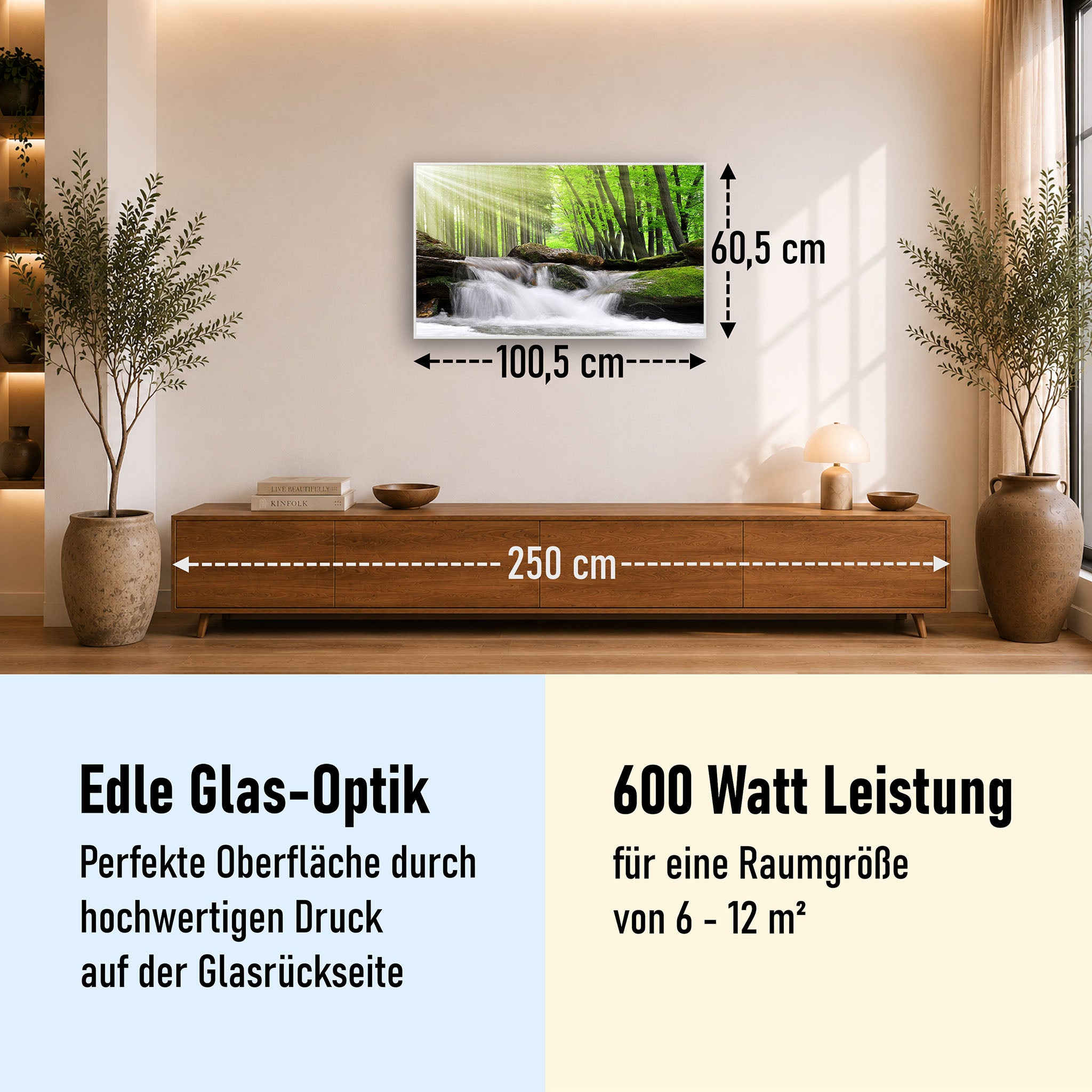 Glas Infrarotheizung 350-1200W Motiv 065 Wasserfall Wald