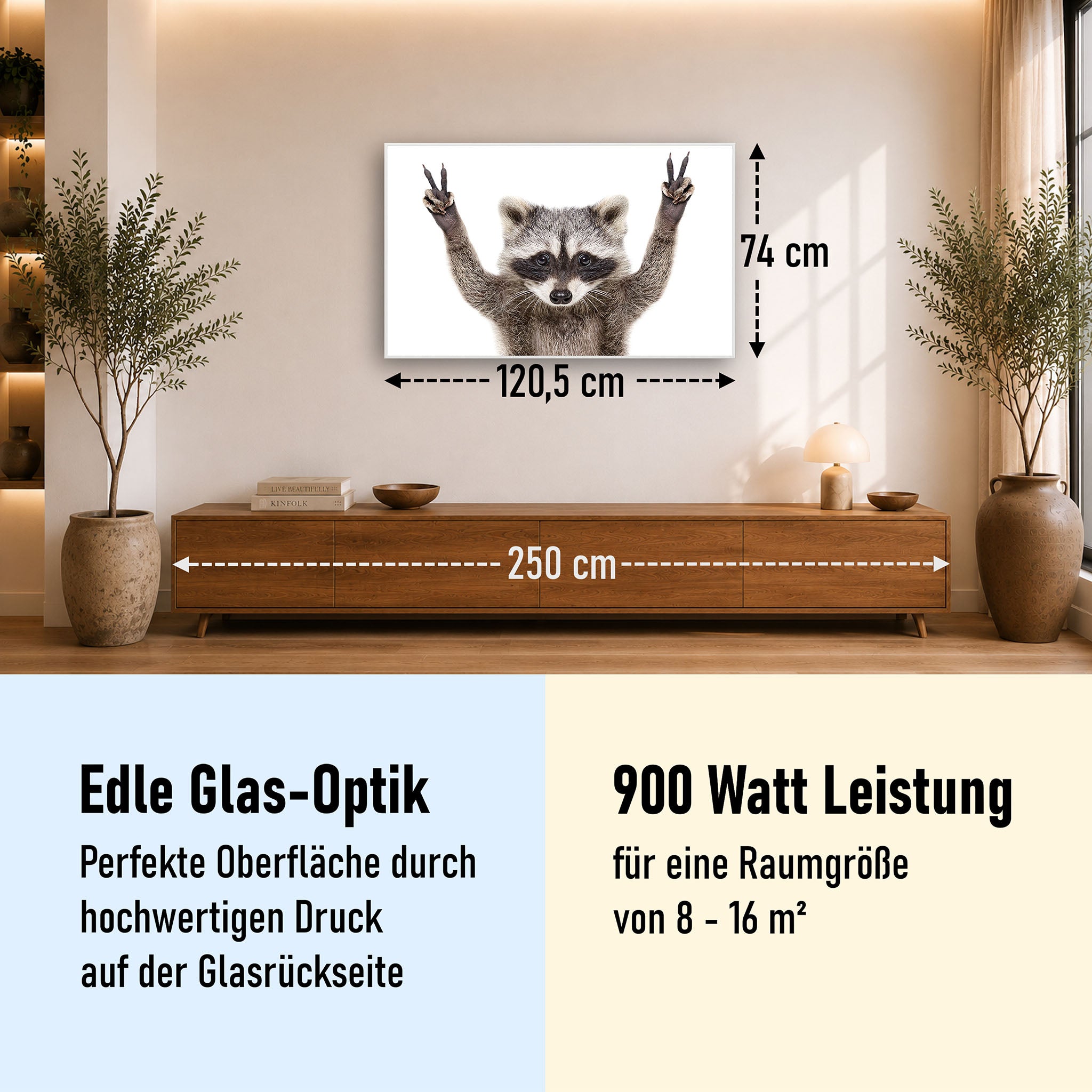 Glas Infrarotheizung 350-1200W Motiv 066 Waschbär