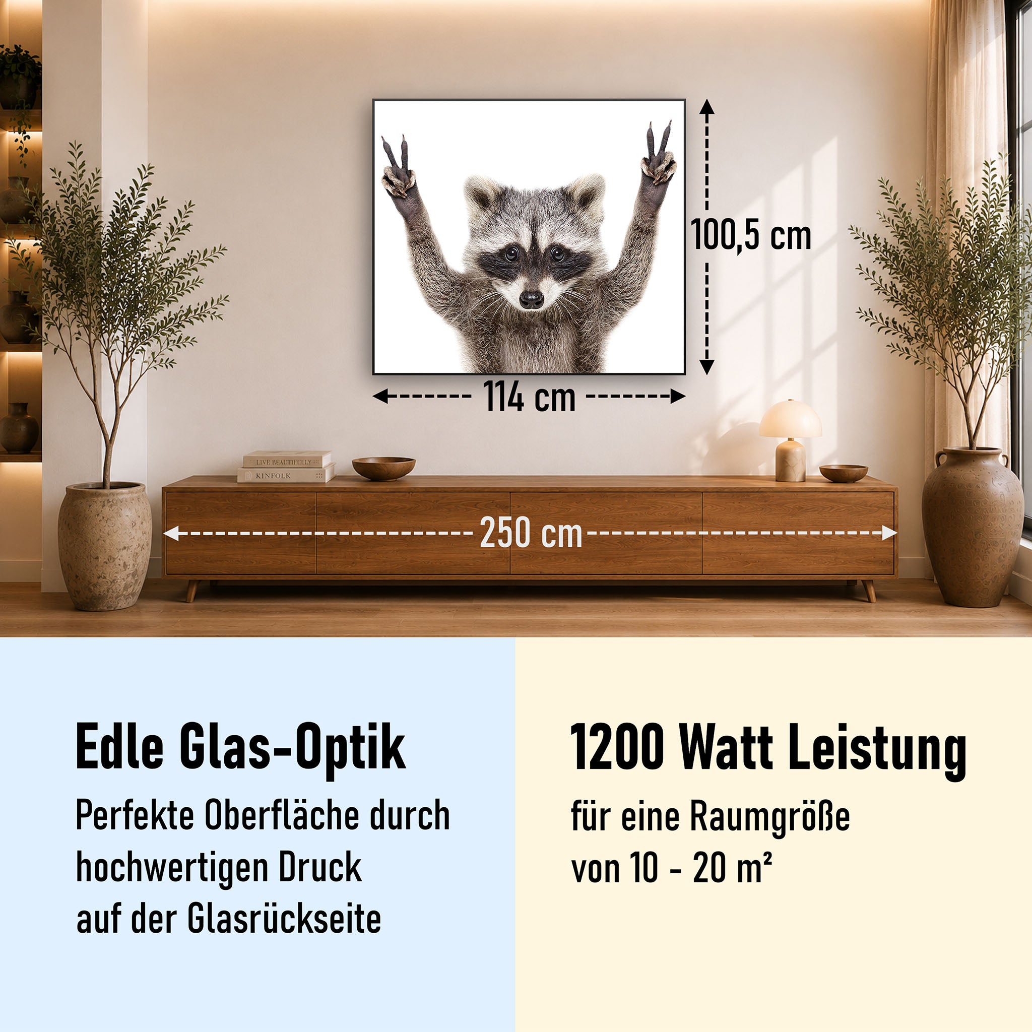 Glas Infrarotheizung 350-1200W Motiv 066 Waschbär