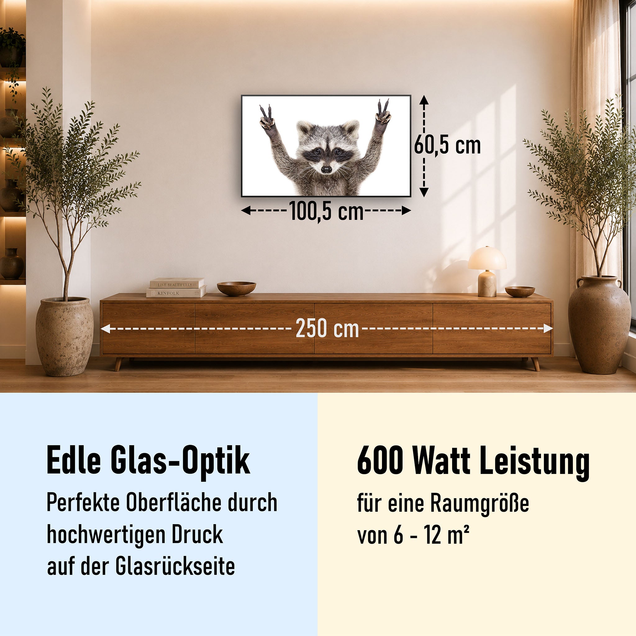 Glas Infrarotheizung 350-1200W Motiv 066 Waschbär