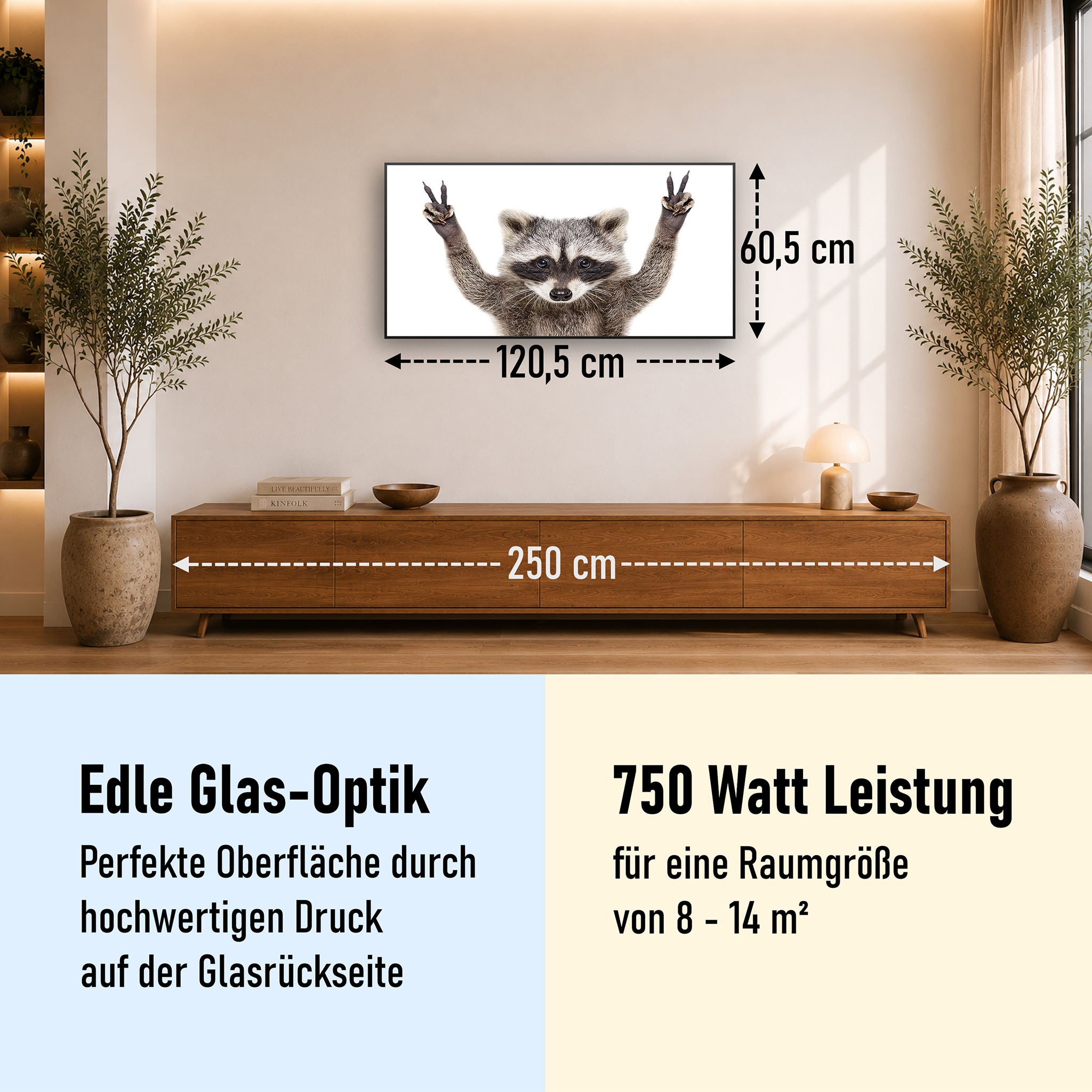 Glas Infrarotheizung 350-1200W Motiv 066 Waschbär