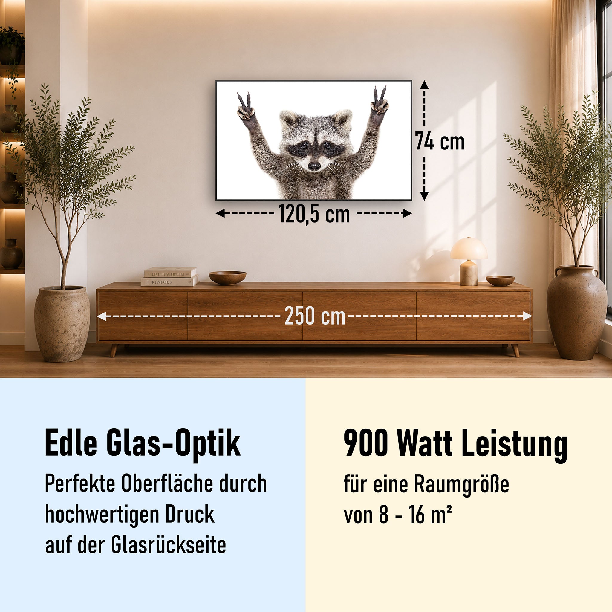 Glas Infrarotheizung 350-1200W Motiv 066 Waschbär