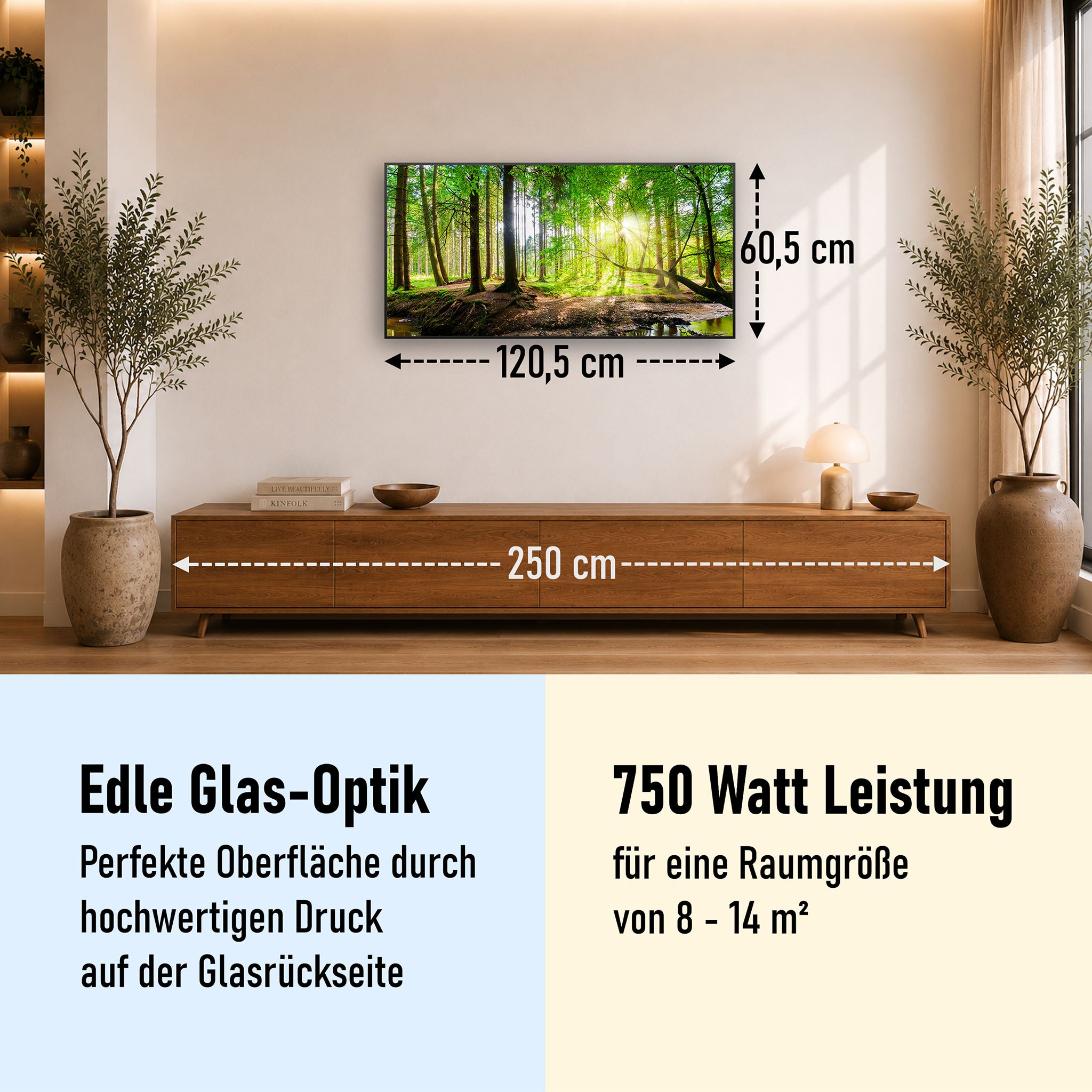 Glas Infrarotheizung 350-1200W Motiv 067 Wald Panorama