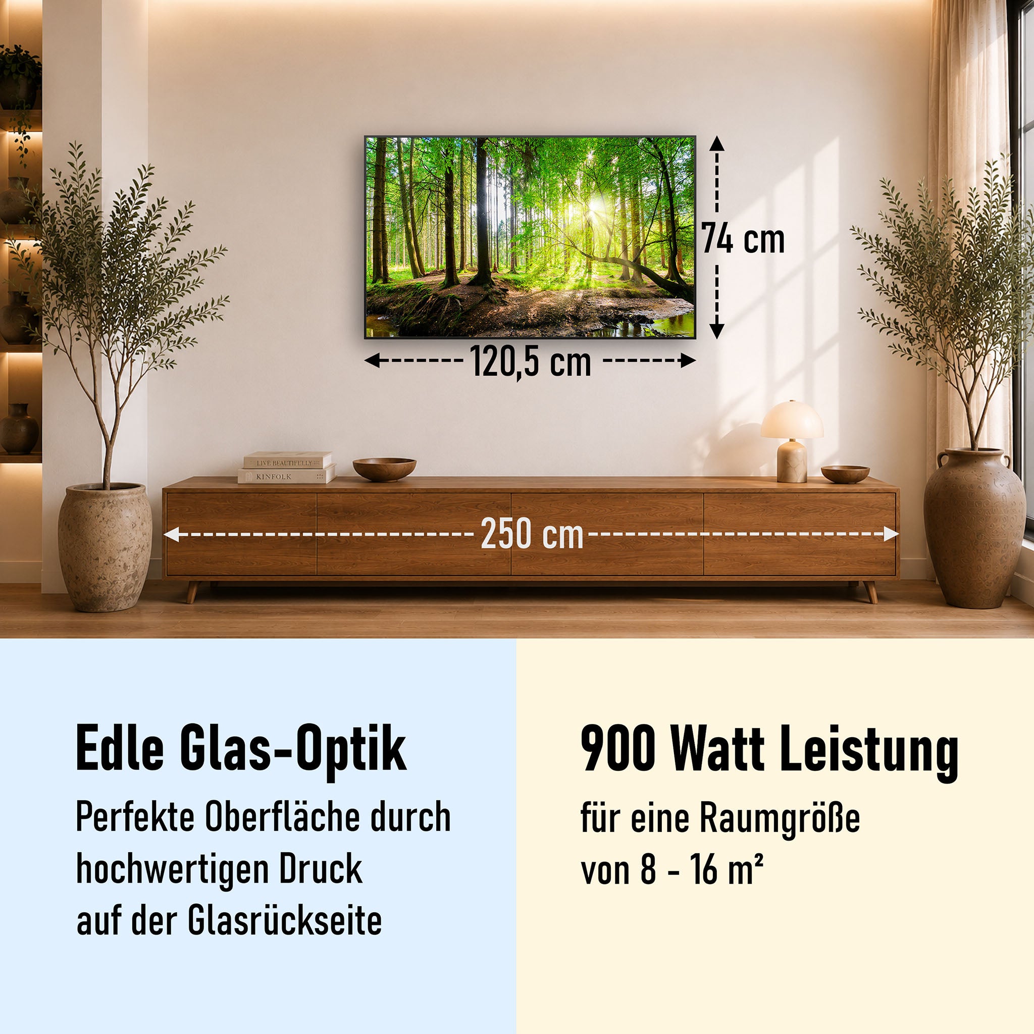 Glas Infrarotheizung 350-1200W Motiv 067 Wald Panorama