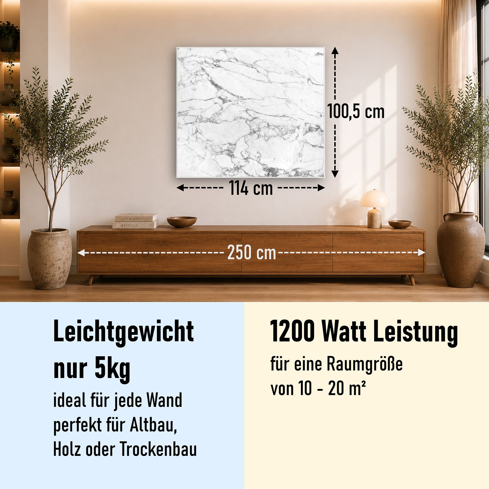 Bild Infrarotheizung 350-1200W Motiv 068 Marmor Weiß