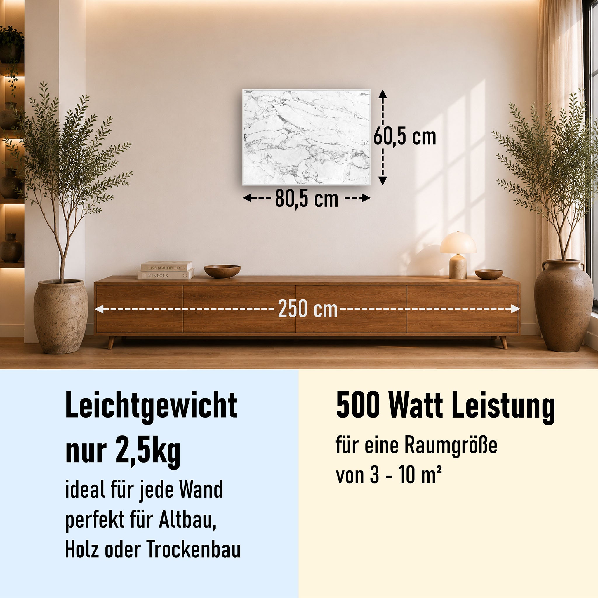 Bild Infrarotheizung 350-1200W Motiv 068 Marmor Weiß