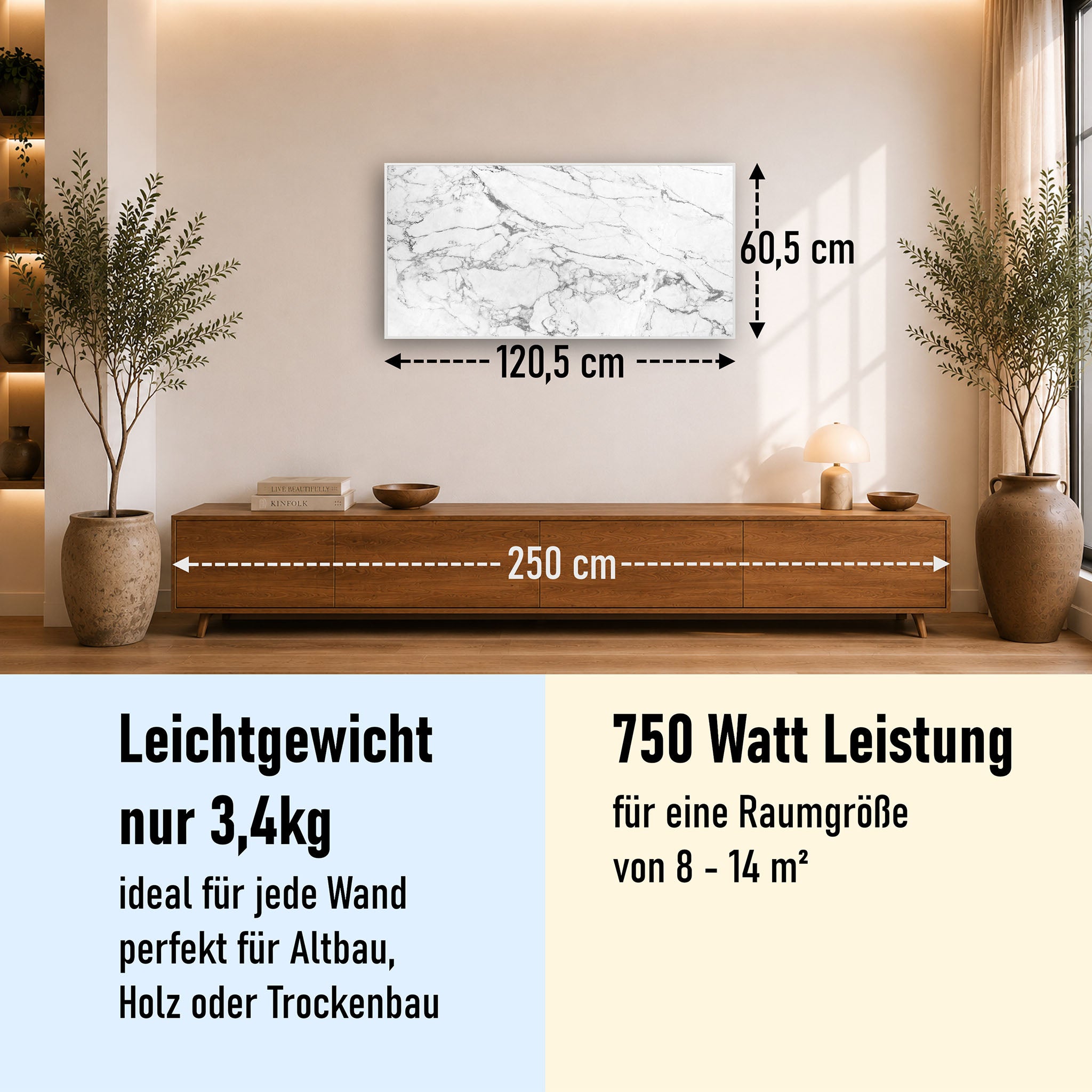 Bild Infrarotheizung 350-1200W Motiv 068 Marmor Weiß