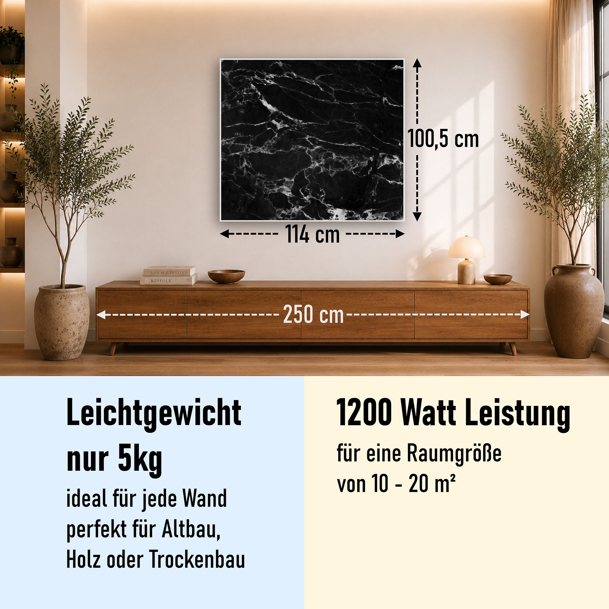 Bild Infrarotheizung 350-1200W Motiv 069 Marmor Schwarz