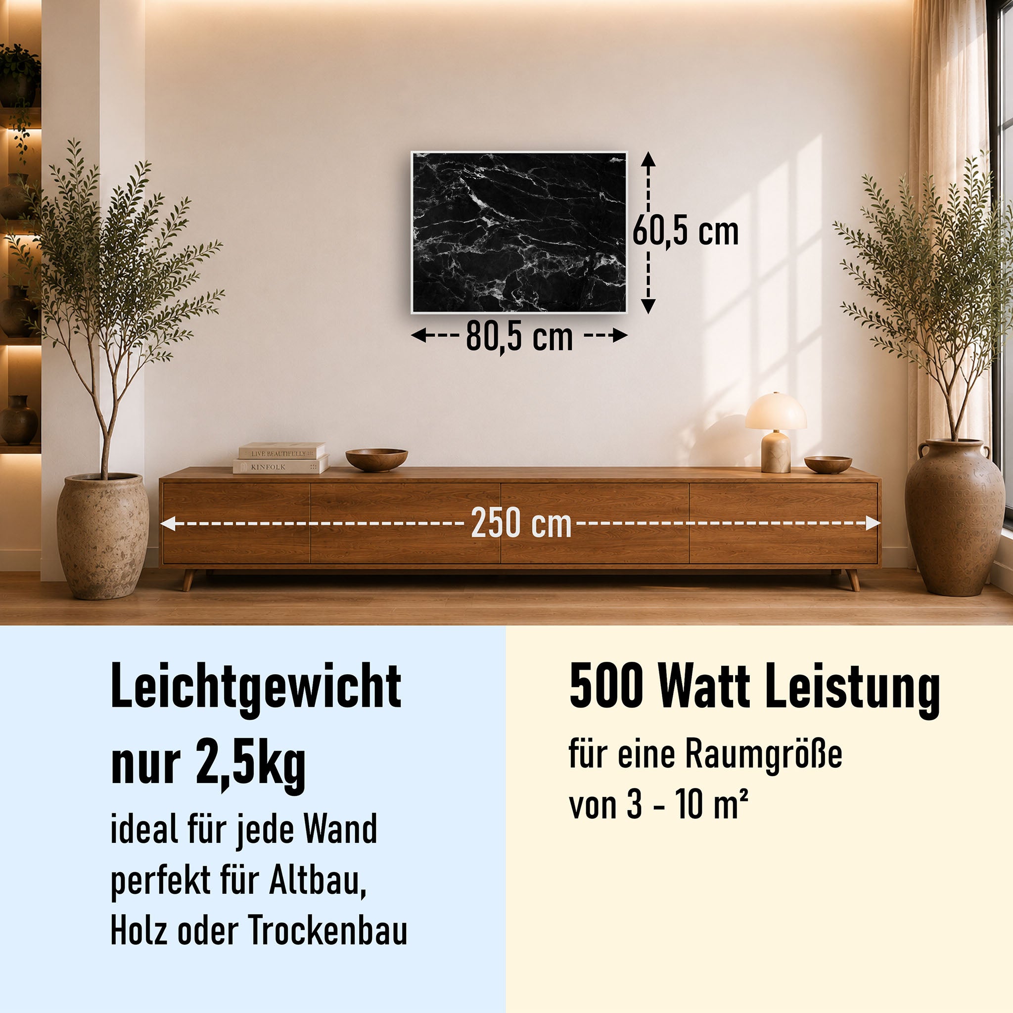 Bild Infrarotheizung 350-1200W Motiv 069 Marmor Schwarz