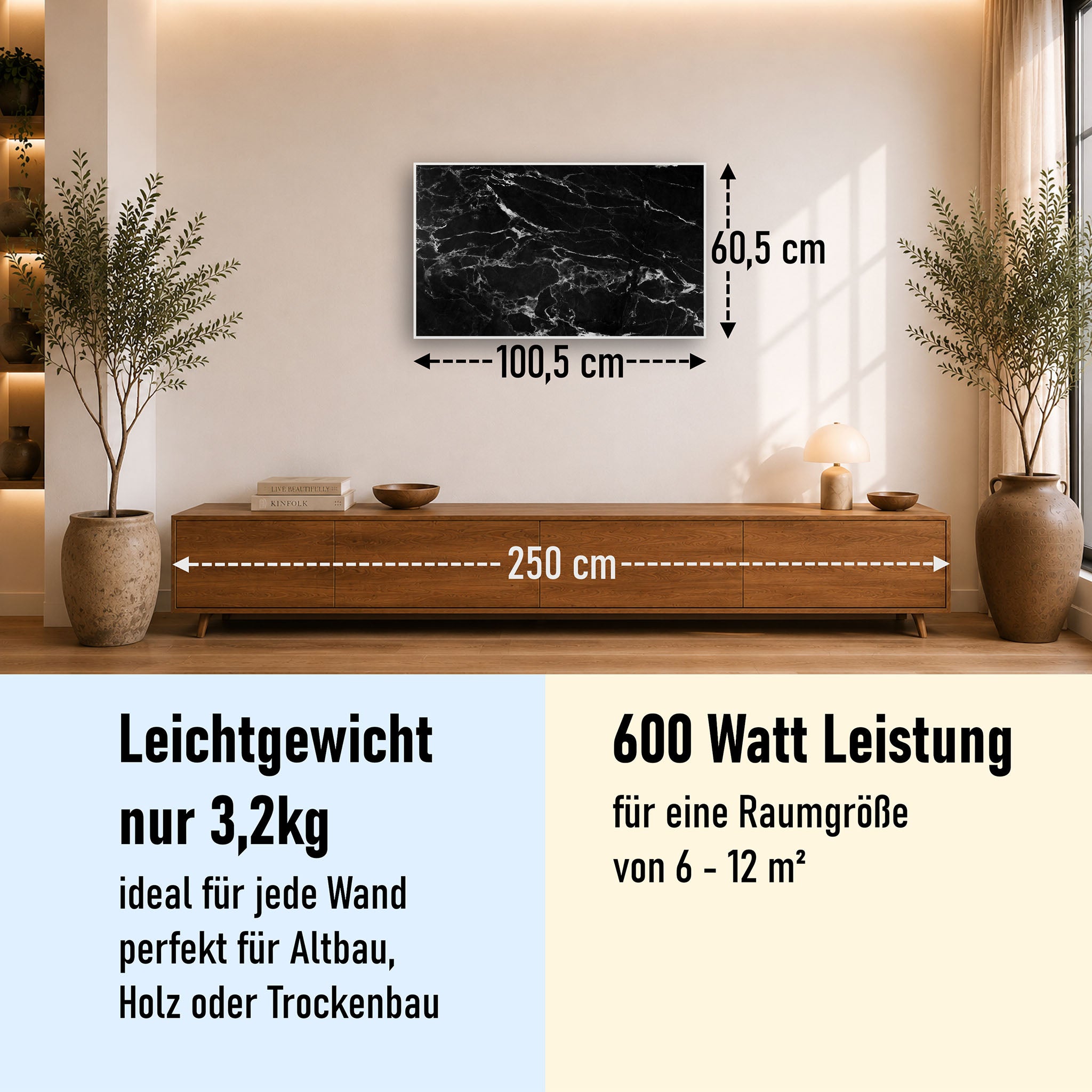 Bild Infrarotheizung 350-1200W Motiv 069 Marmor Schwarz