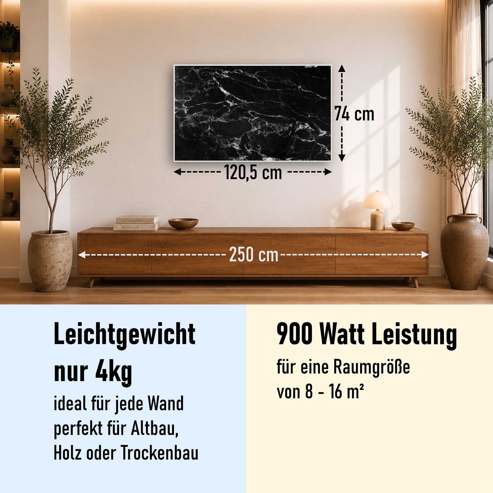 Bild Infrarotheizung 350-1200W Motiv 069 Marmor Schwarz