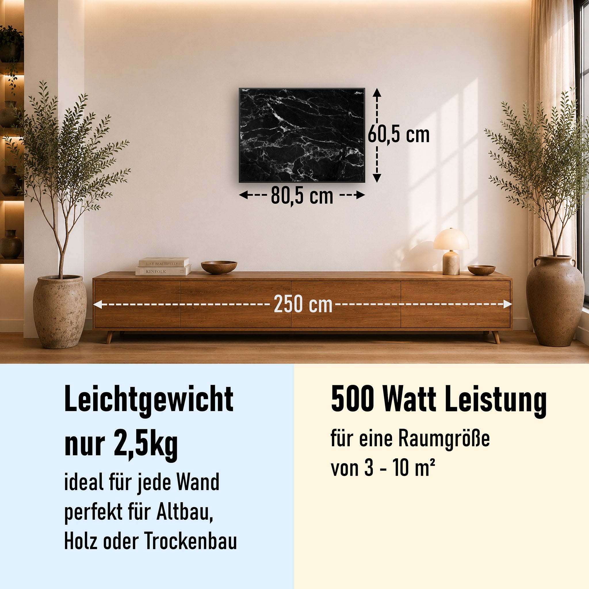 Bild Infrarotheizung 350-1200W Motiv 069 Marmor Schwarz