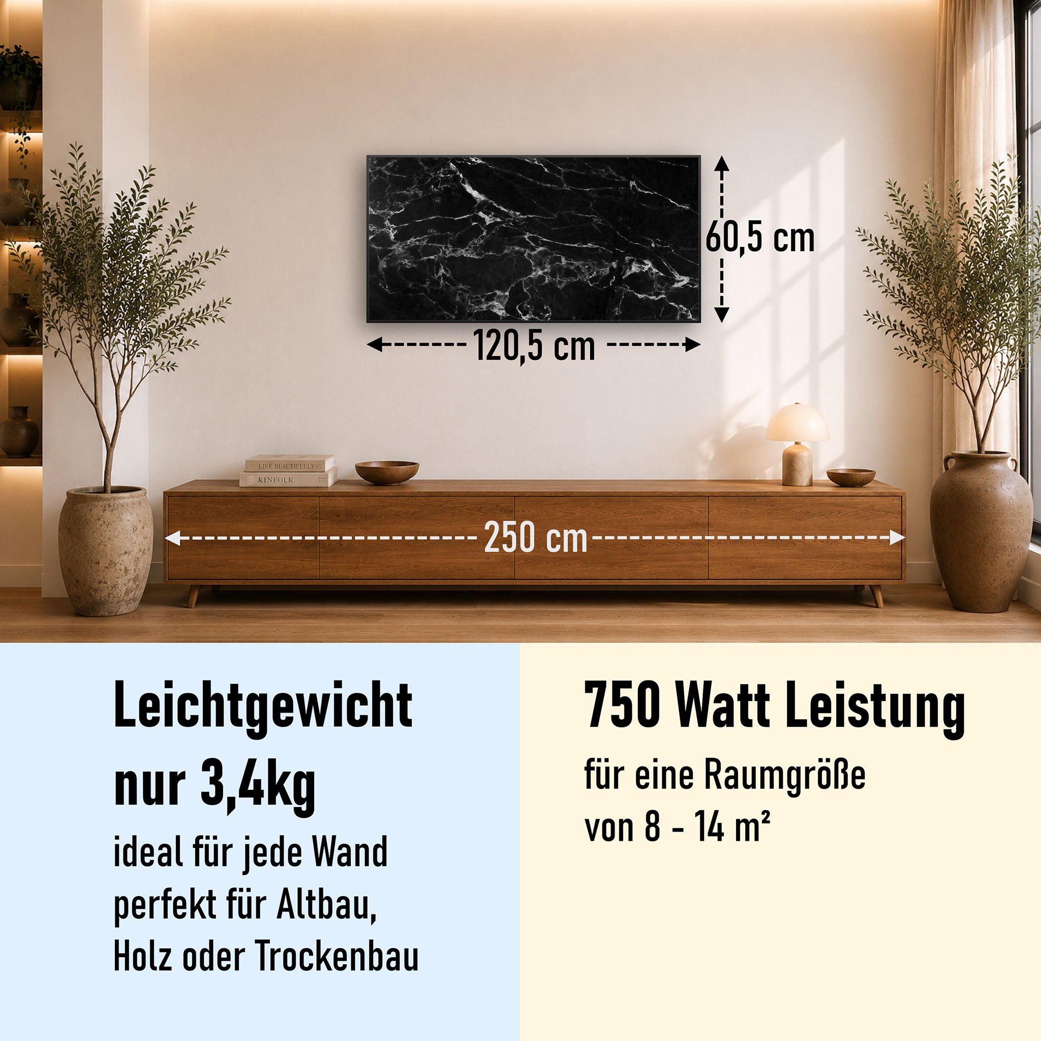 Bild Infrarotheizung 350-1200W Motiv 069 Marmor Schwarz