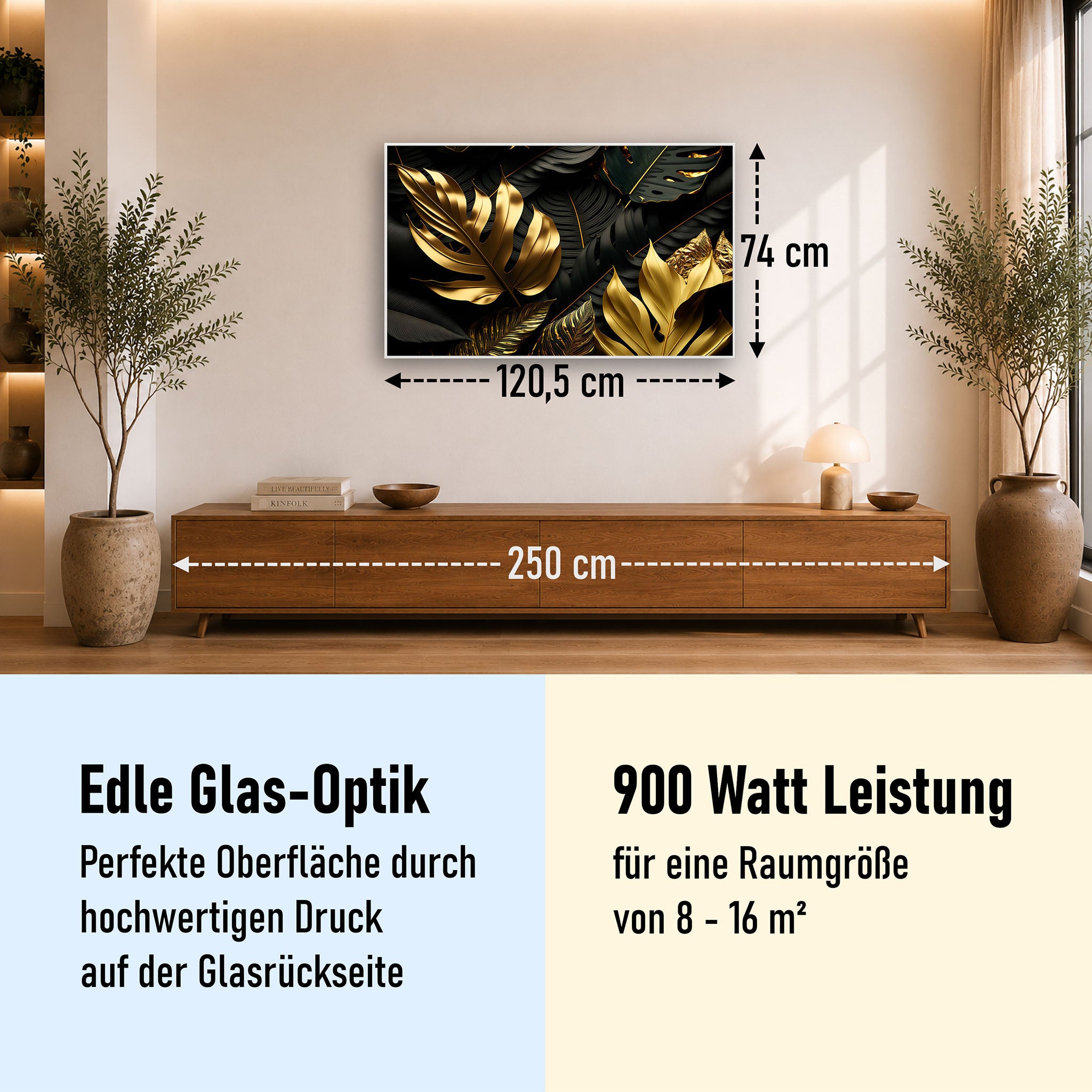 Glas Infrarotheizung 350-1200W Motiv 070 Goldenen Blättern