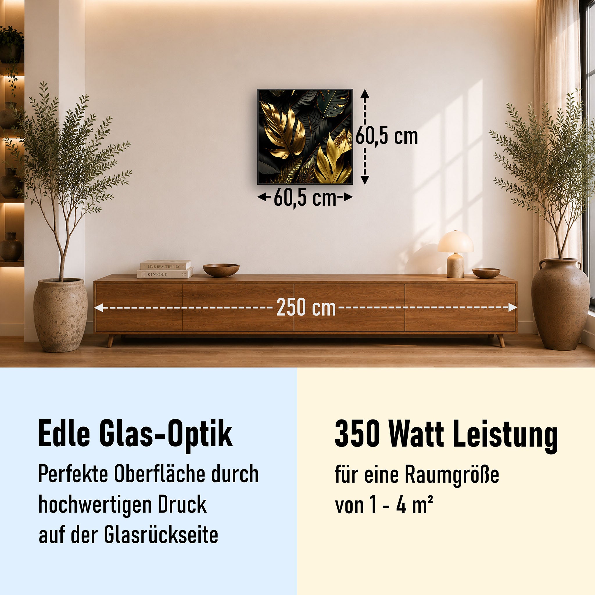 Glas Infrarotheizung 350-1200W Motiv 070 Goldenen Blättern