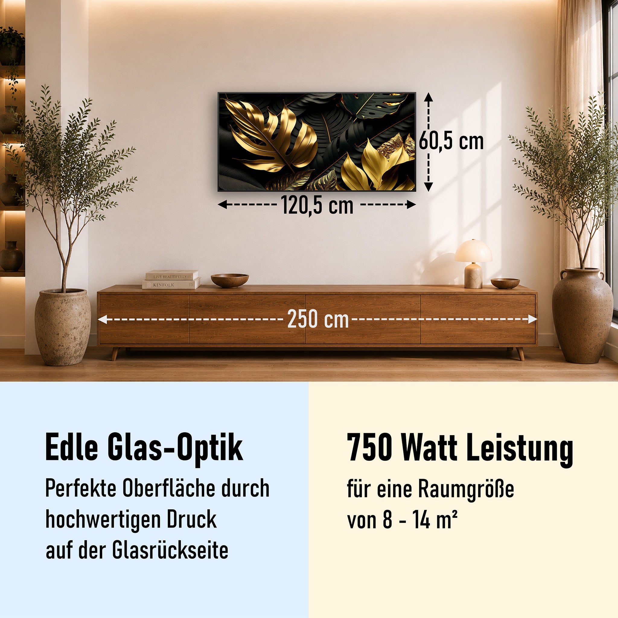 Glas Infrarotheizung 350-1200W Motiv 070 Goldenen Blättern