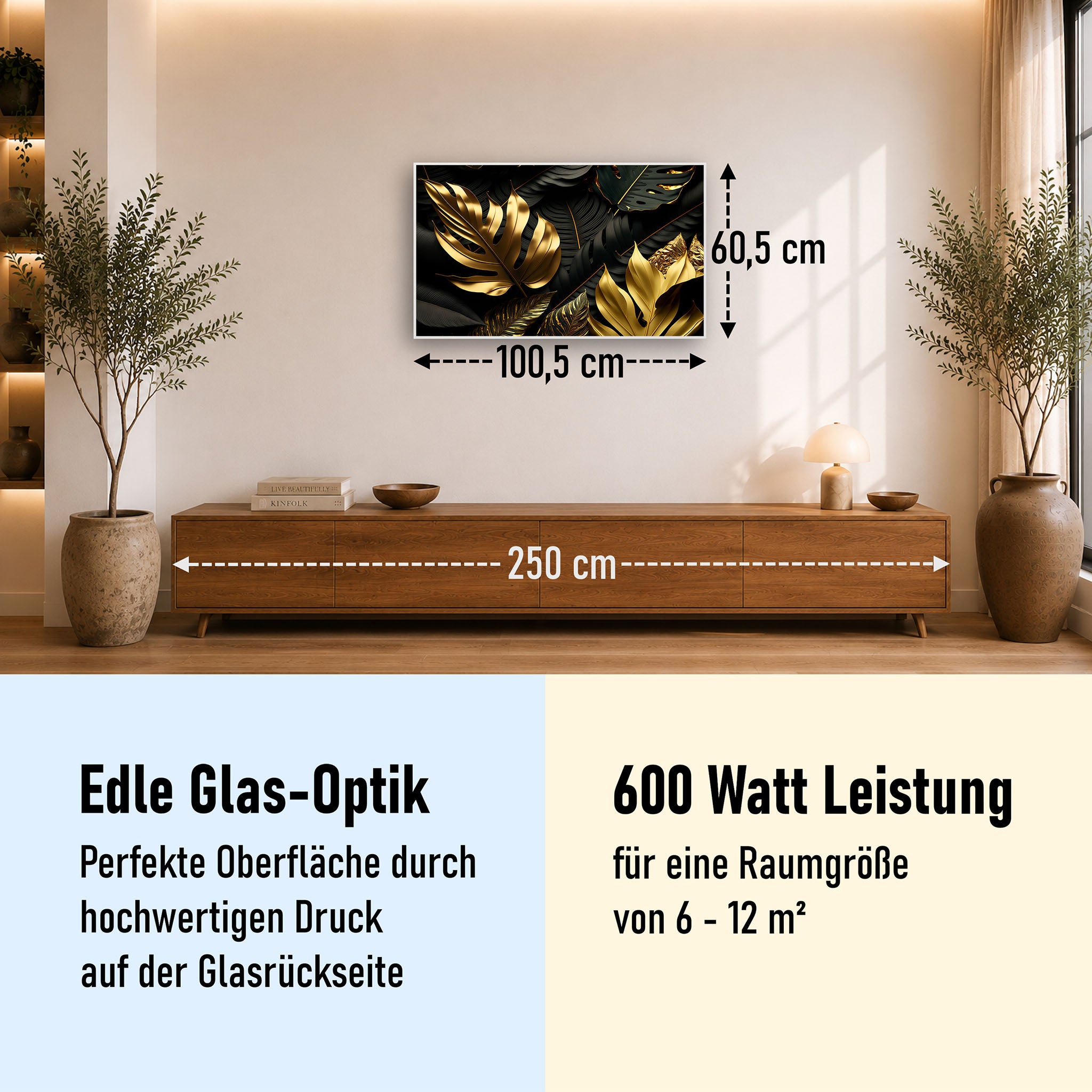 Glas Infrarotheizung 350-1200W Motiv 070 Goldenen Blättern