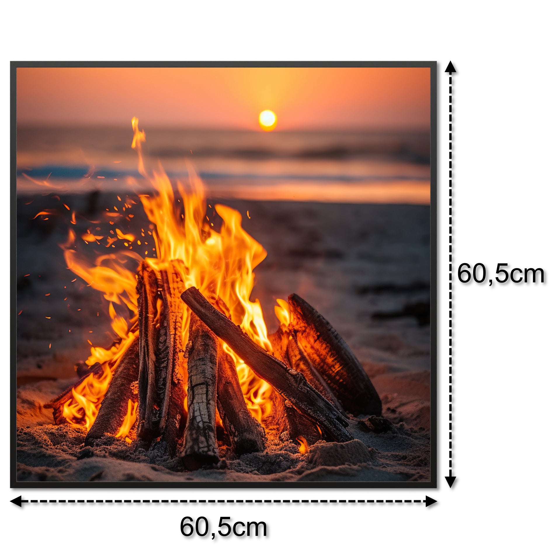 Glas Infrarotheizung 350-1200W Motiv 071h Feuer am Strand