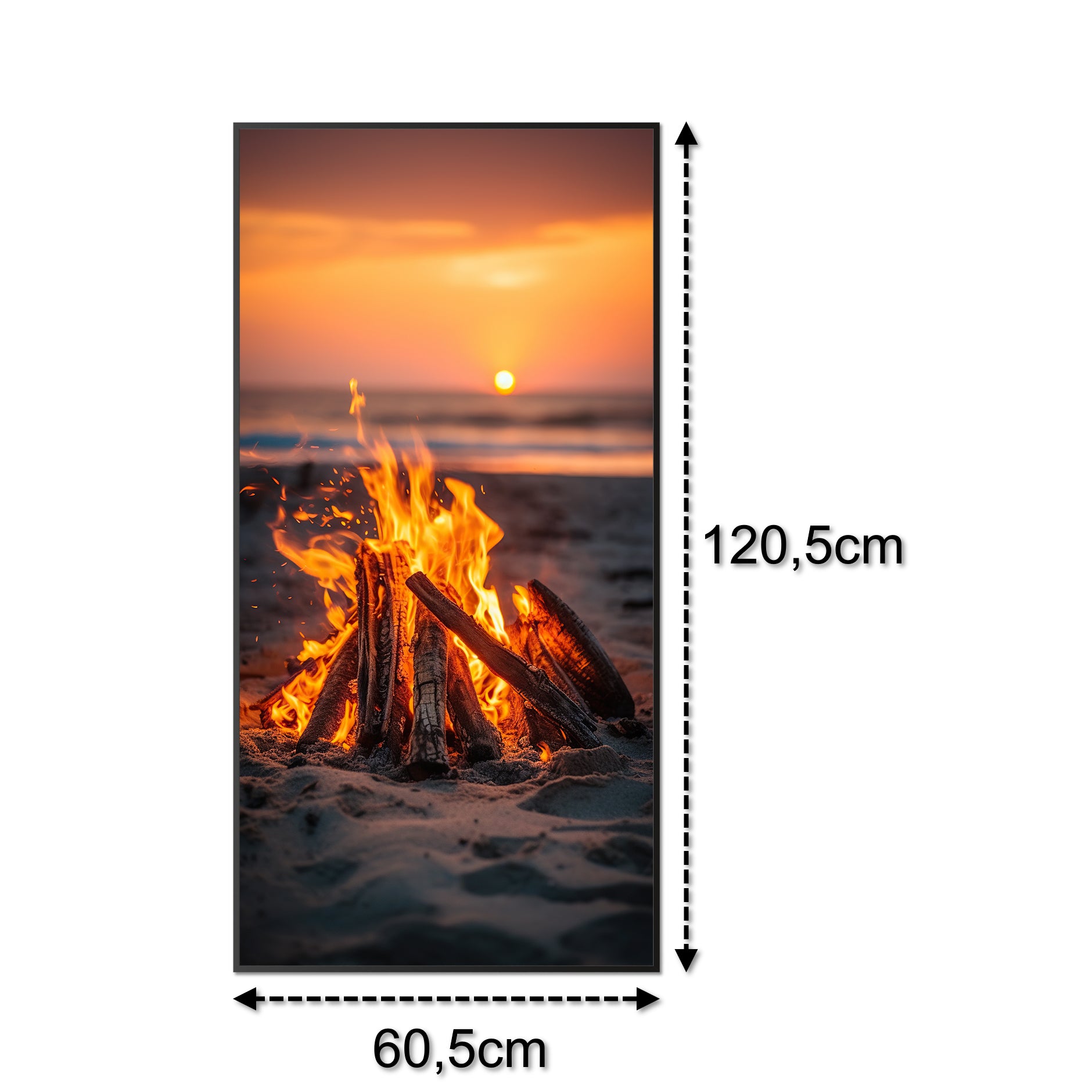 Glas Infrarotheizung 350-1200W Motiv 071h Feuer am Strand