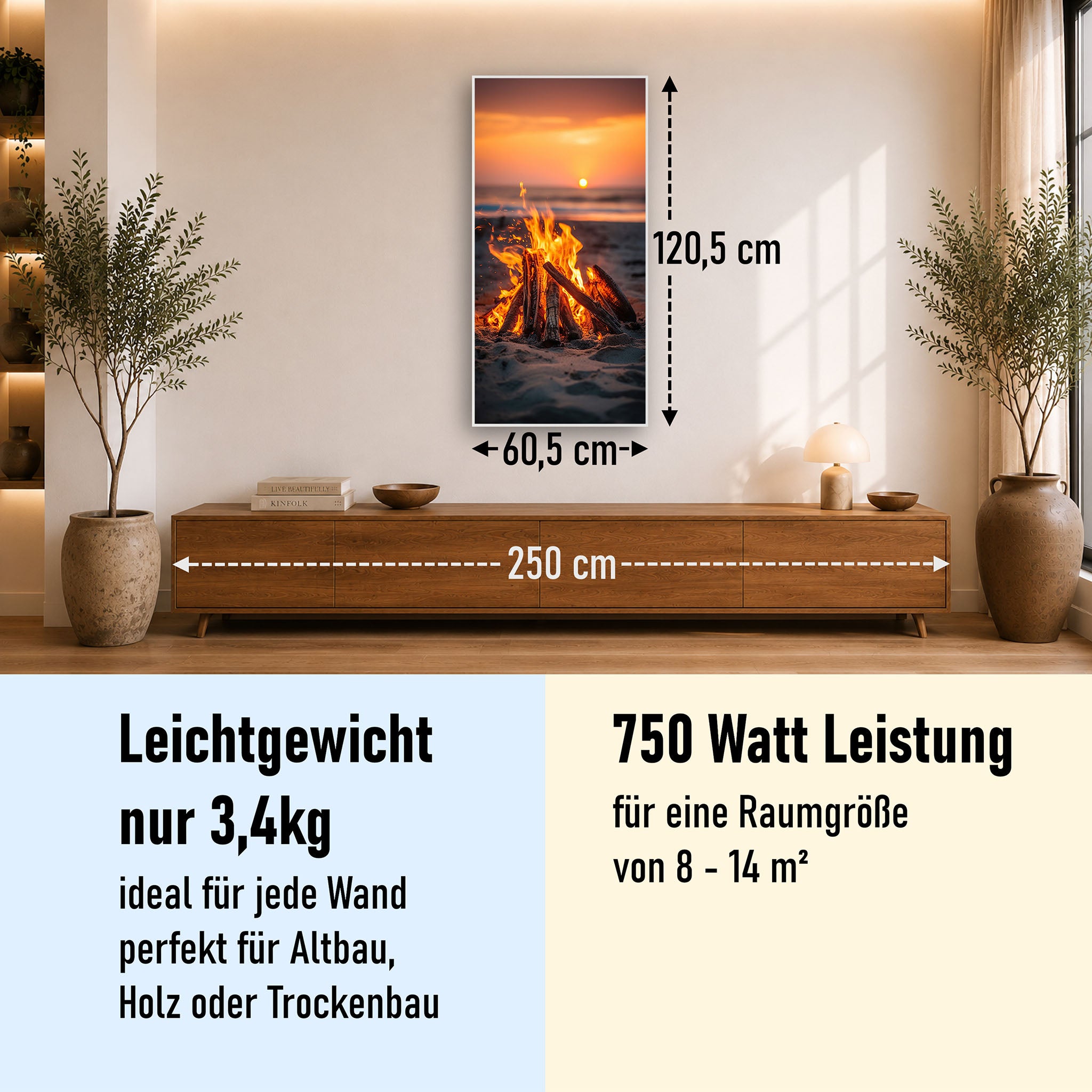 Bild Infrarotheizung 350-1200W Motiv 071H Feuer am Strand