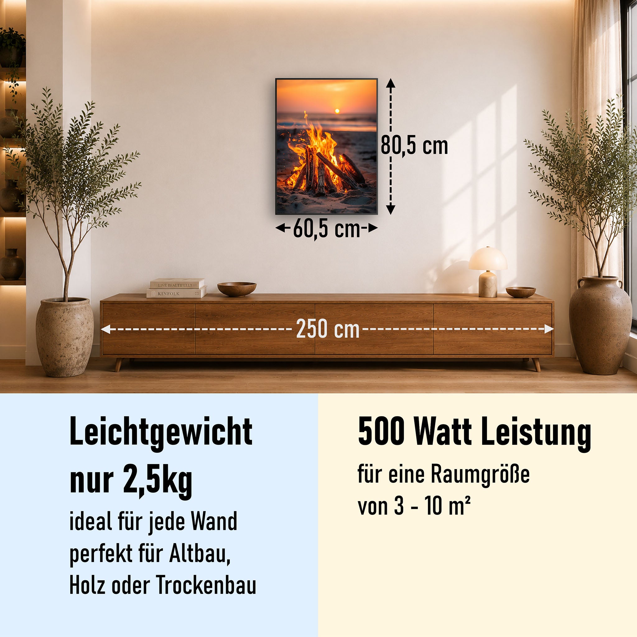 Bild Infrarotheizung 350-1200W Motiv 071H Feuer am Strand