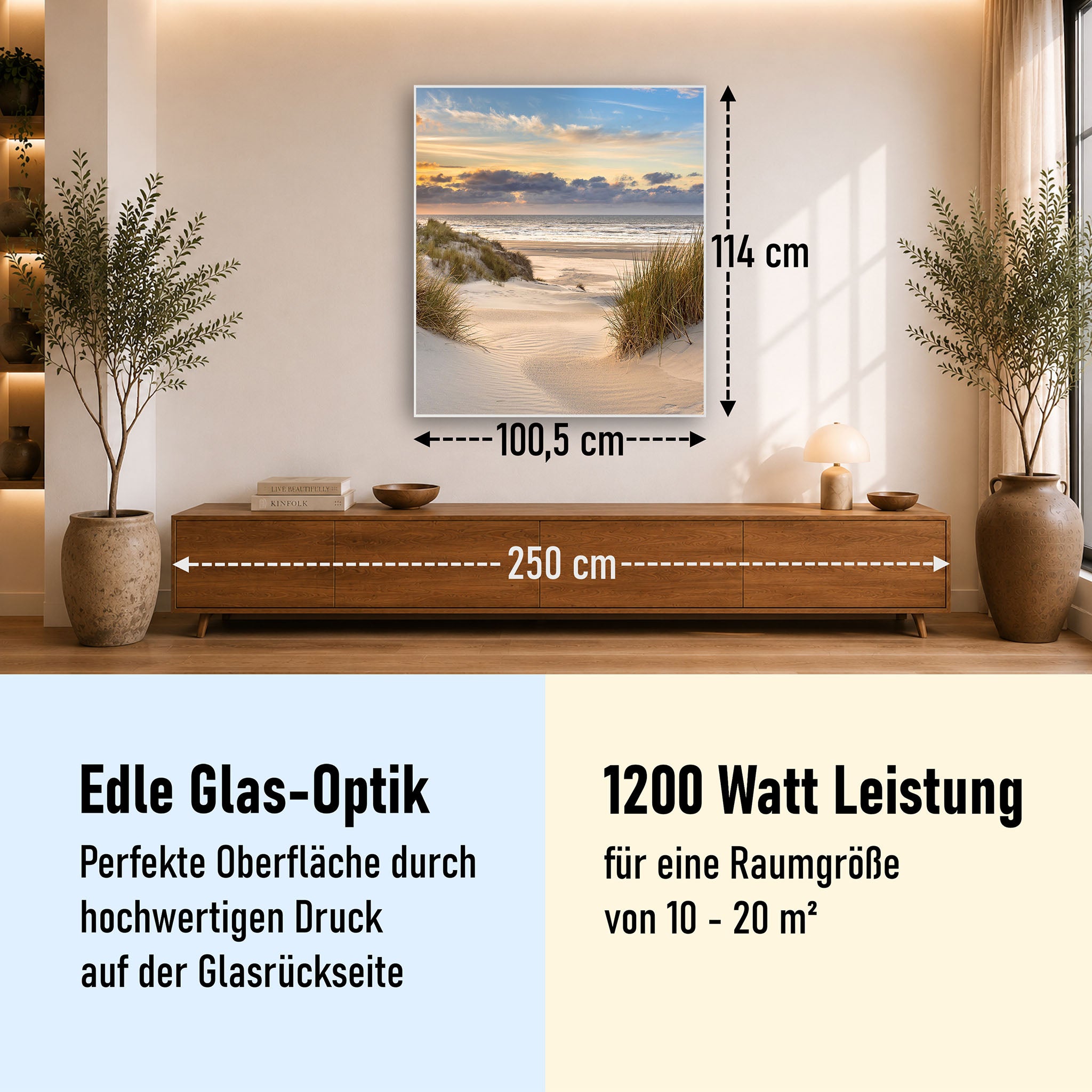 Glas Infrarotheizung 350-1200W Motiv 073H Ostsee Strand