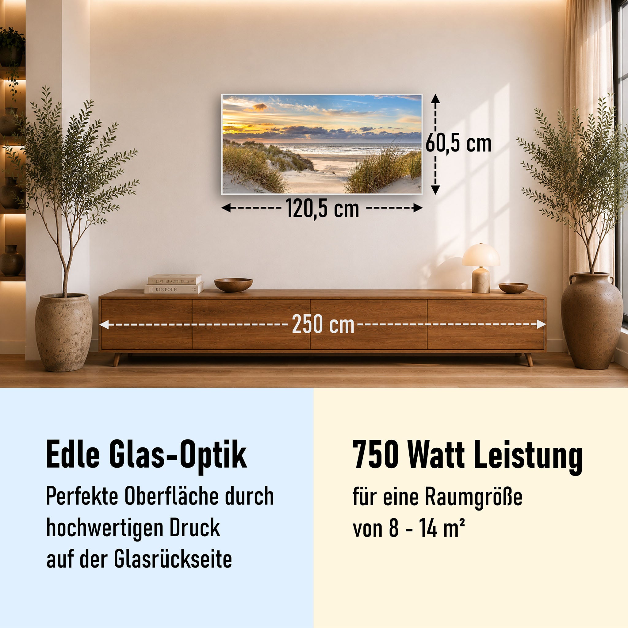 Glas Infrarotheizung 350-1200W Motiv 073 Ostsee Strand