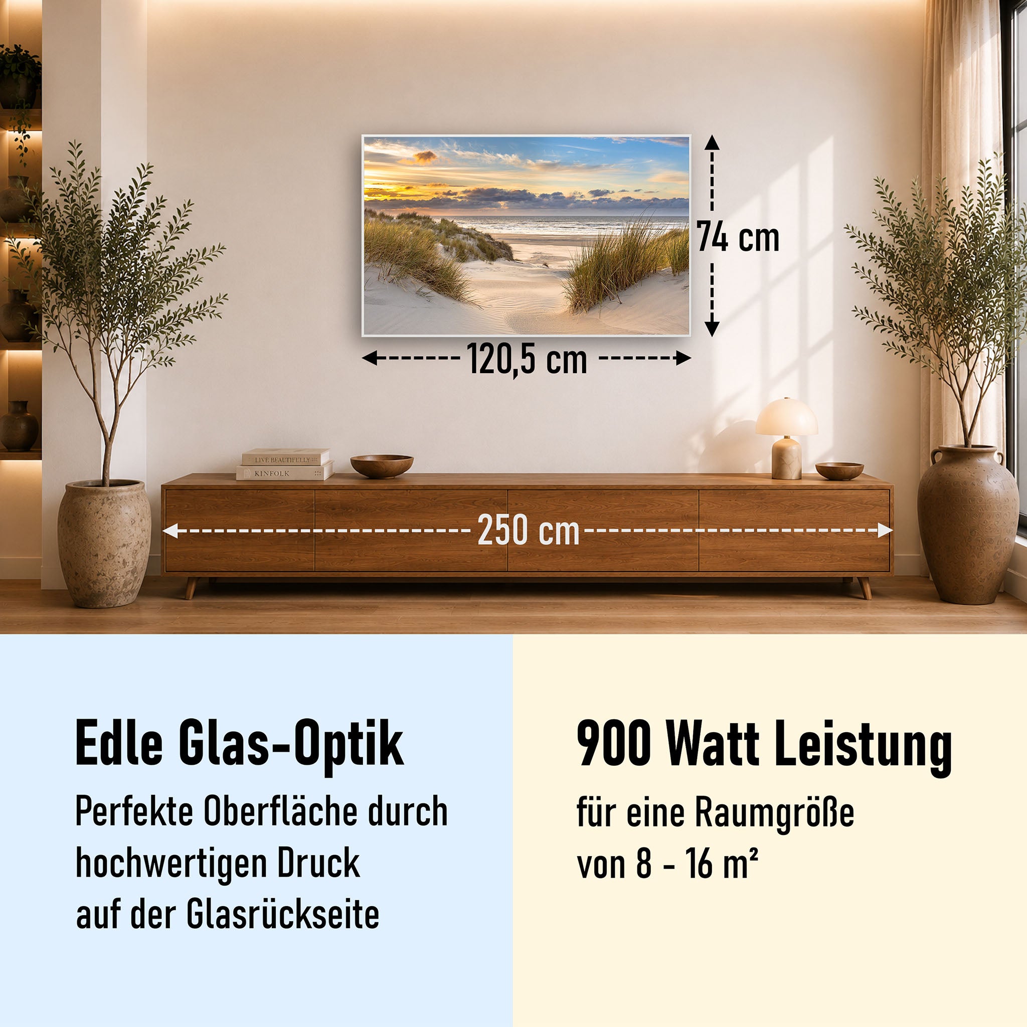 Glas Infrarotheizung 350-1200W Motiv 073 Ostsee Strand