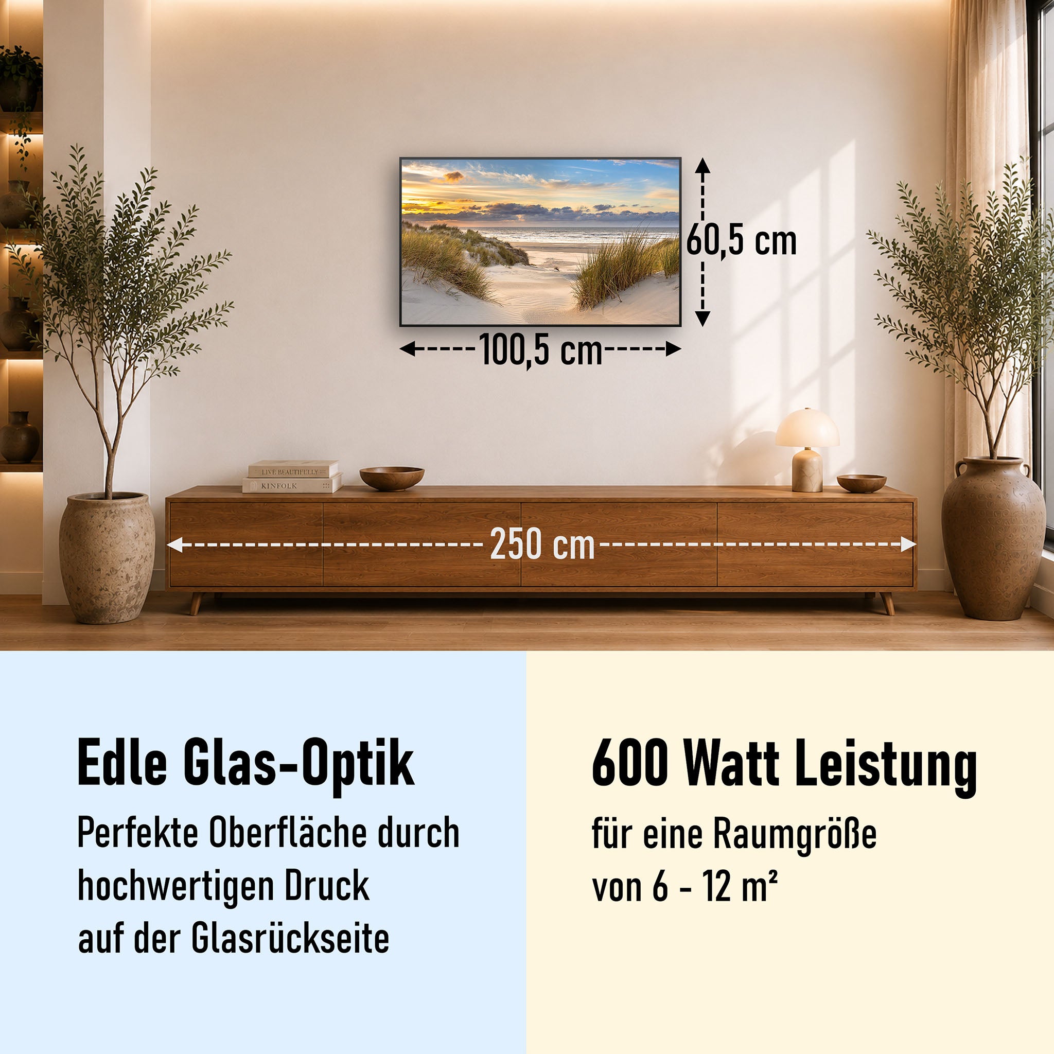 Glas Infrarotheizung 350-1200W Motiv 073 Ostsee Strand