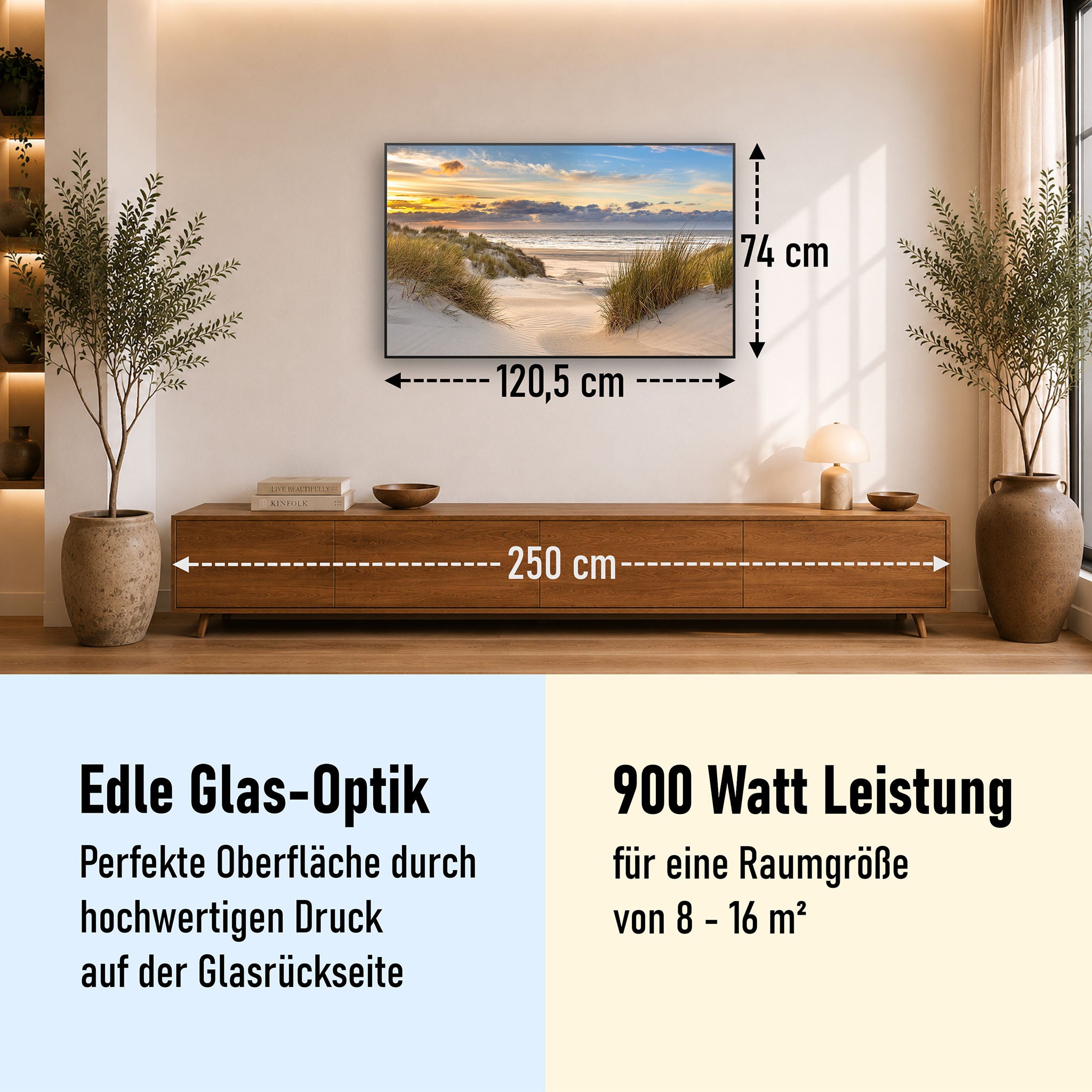 Glas Infrarotheizung 350-1200W Motiv 073 Ostsee Strand