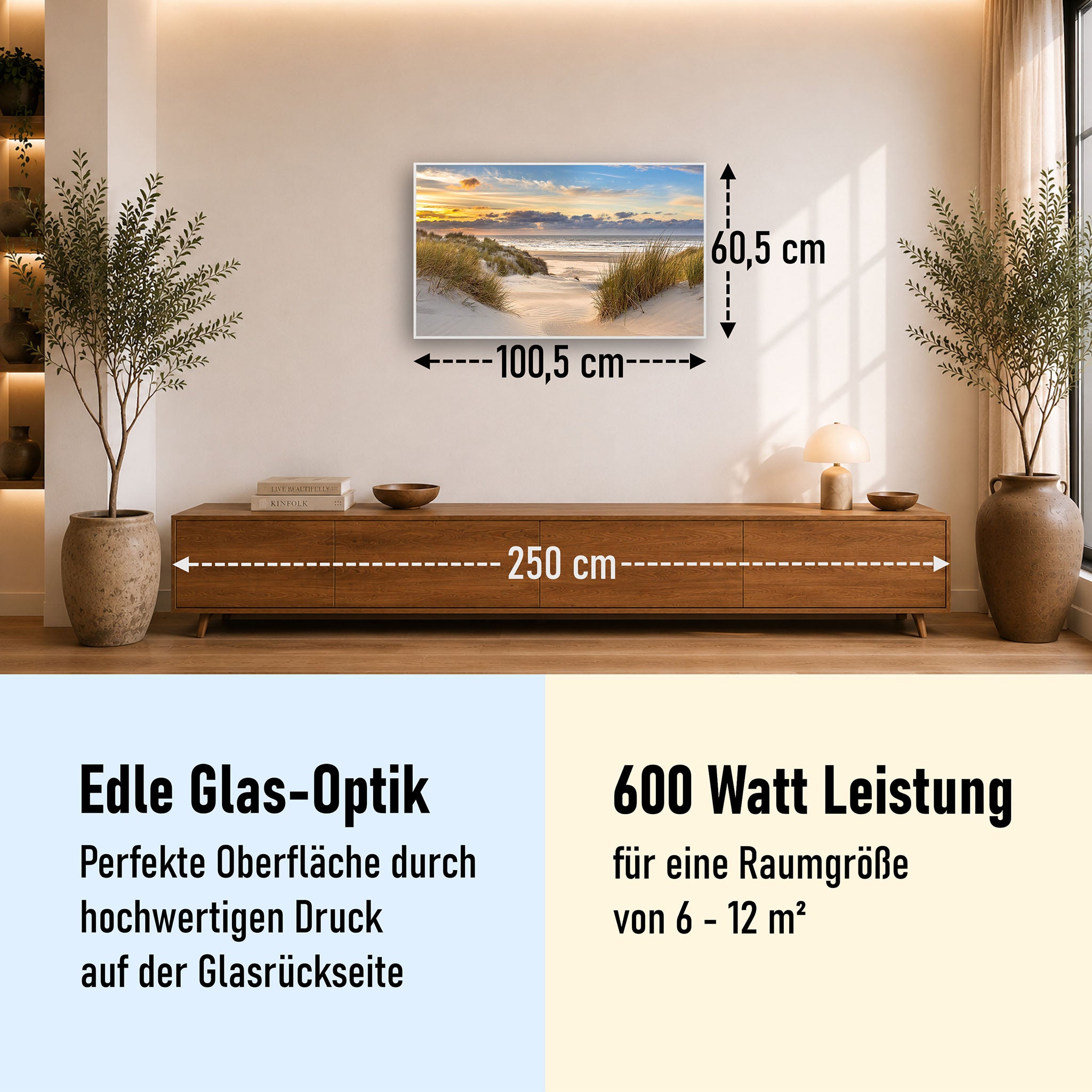 Glas Infrarotheizung 350-1200W Motiv 073 Ostsee Strand