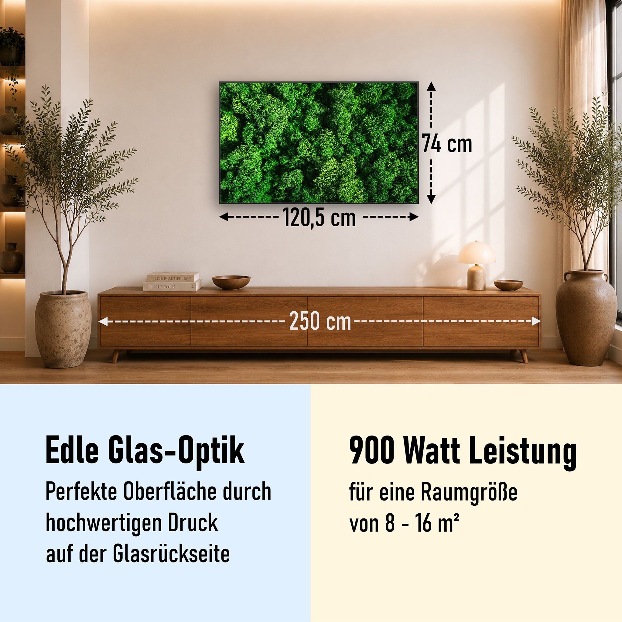 Glas Infrarotheizung 350-1200W Motiv 074 Moos