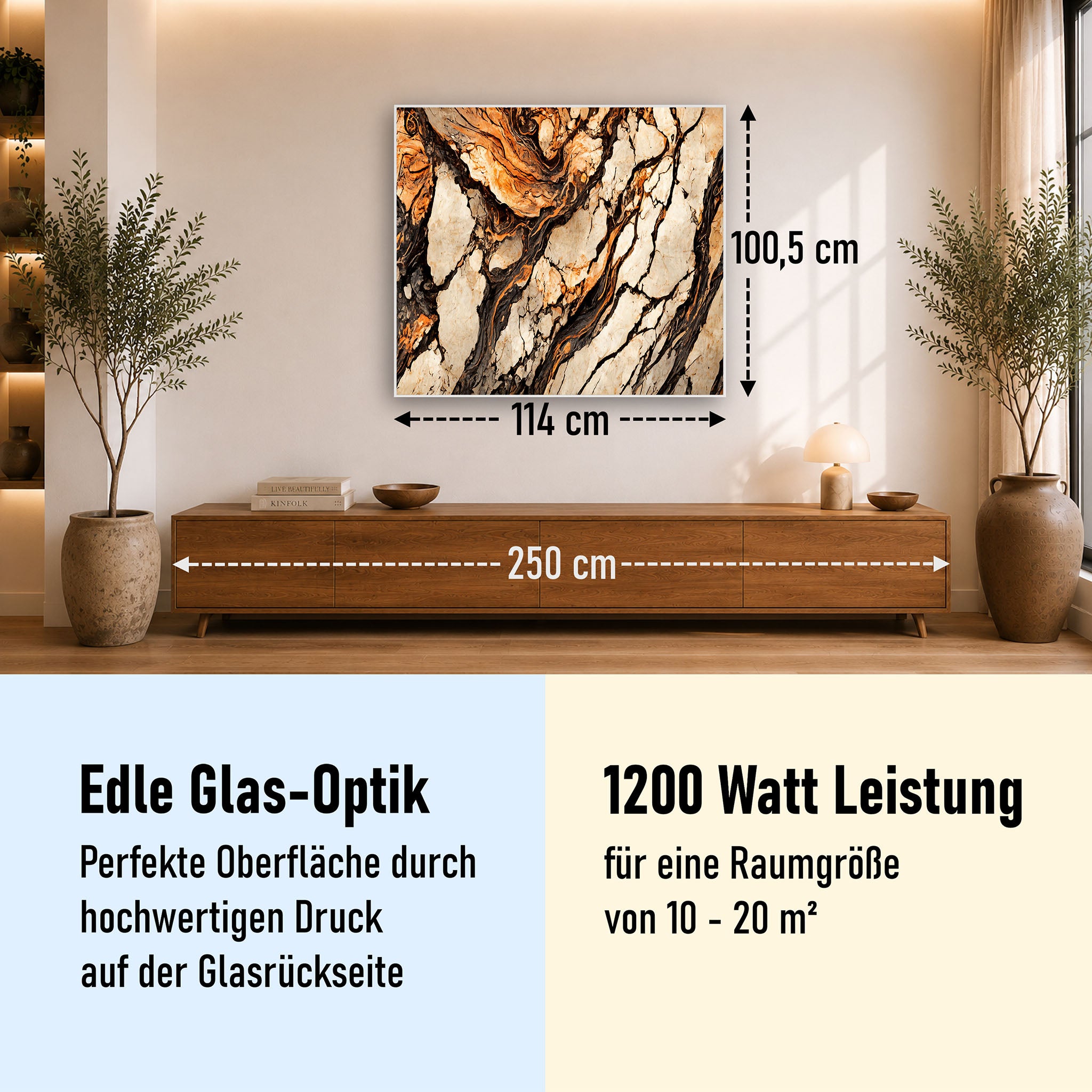 Glas Infrarotheizung 350-1200W Motiv 075 Marmor
