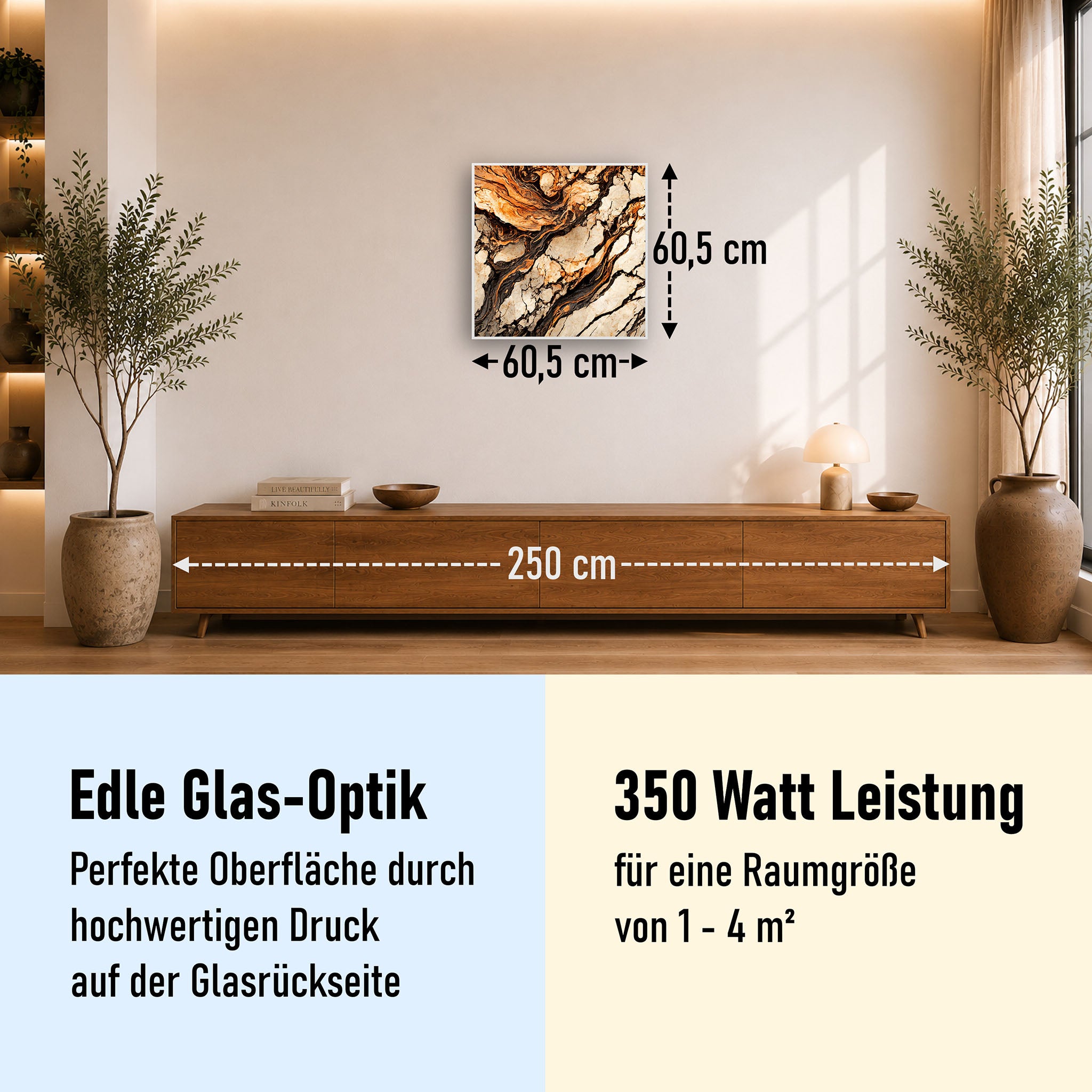 Glas Infrarotheizung 350-1200W Motiv 075 Marmor