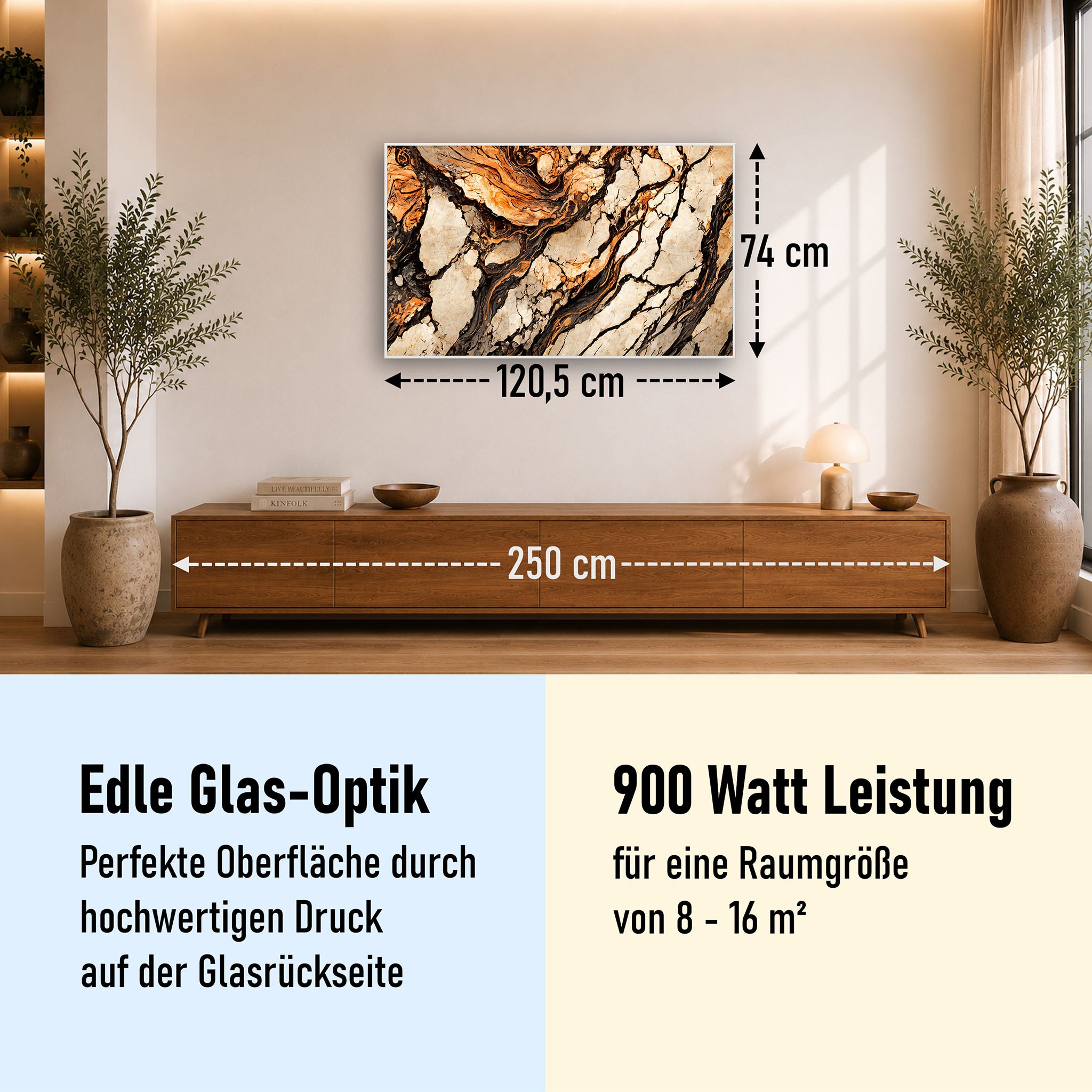 Glas Infrarotheizung 350-1200W Motiv 075 Marmor