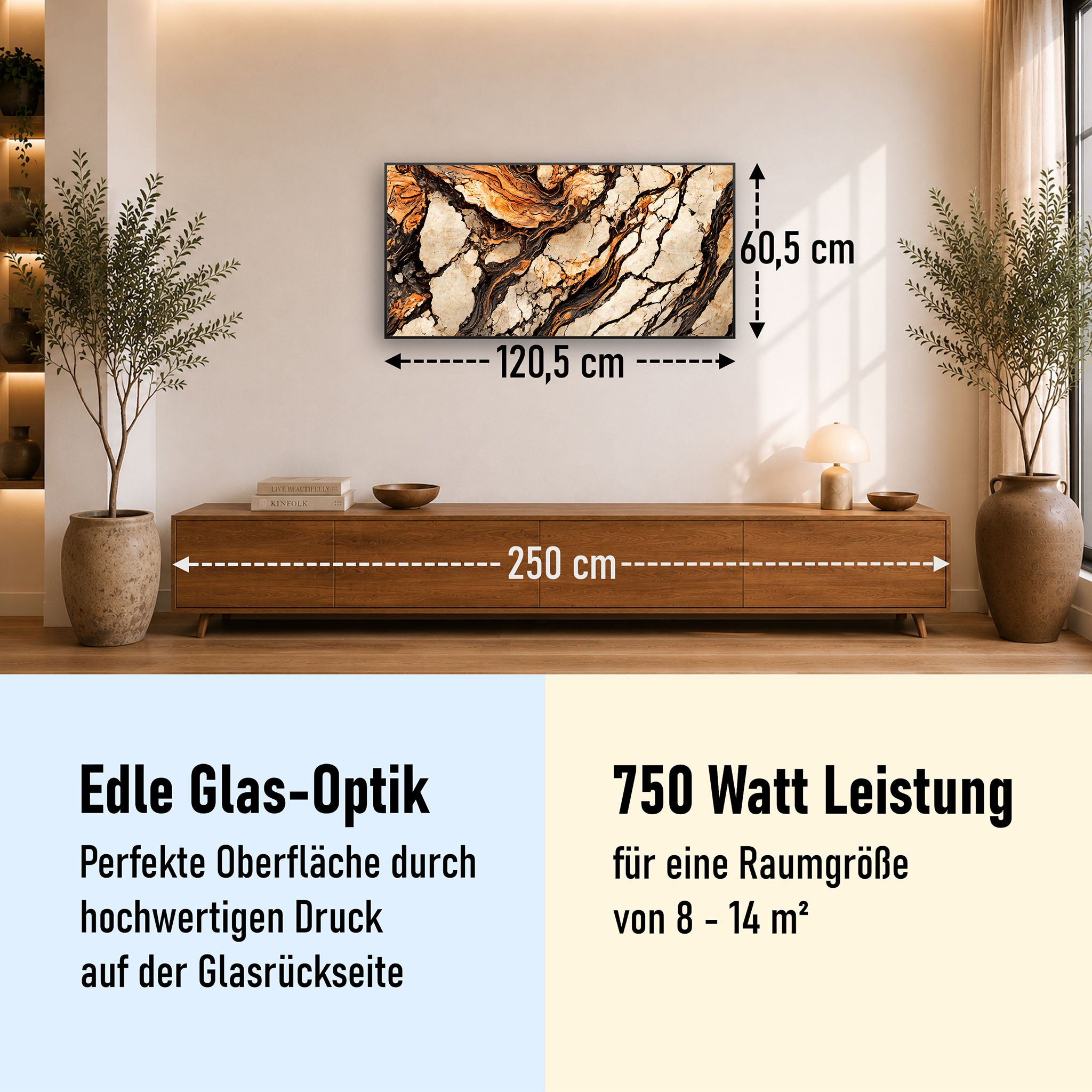 Glas Infrarotheizung 350-1200W Motiv 075 Marmor