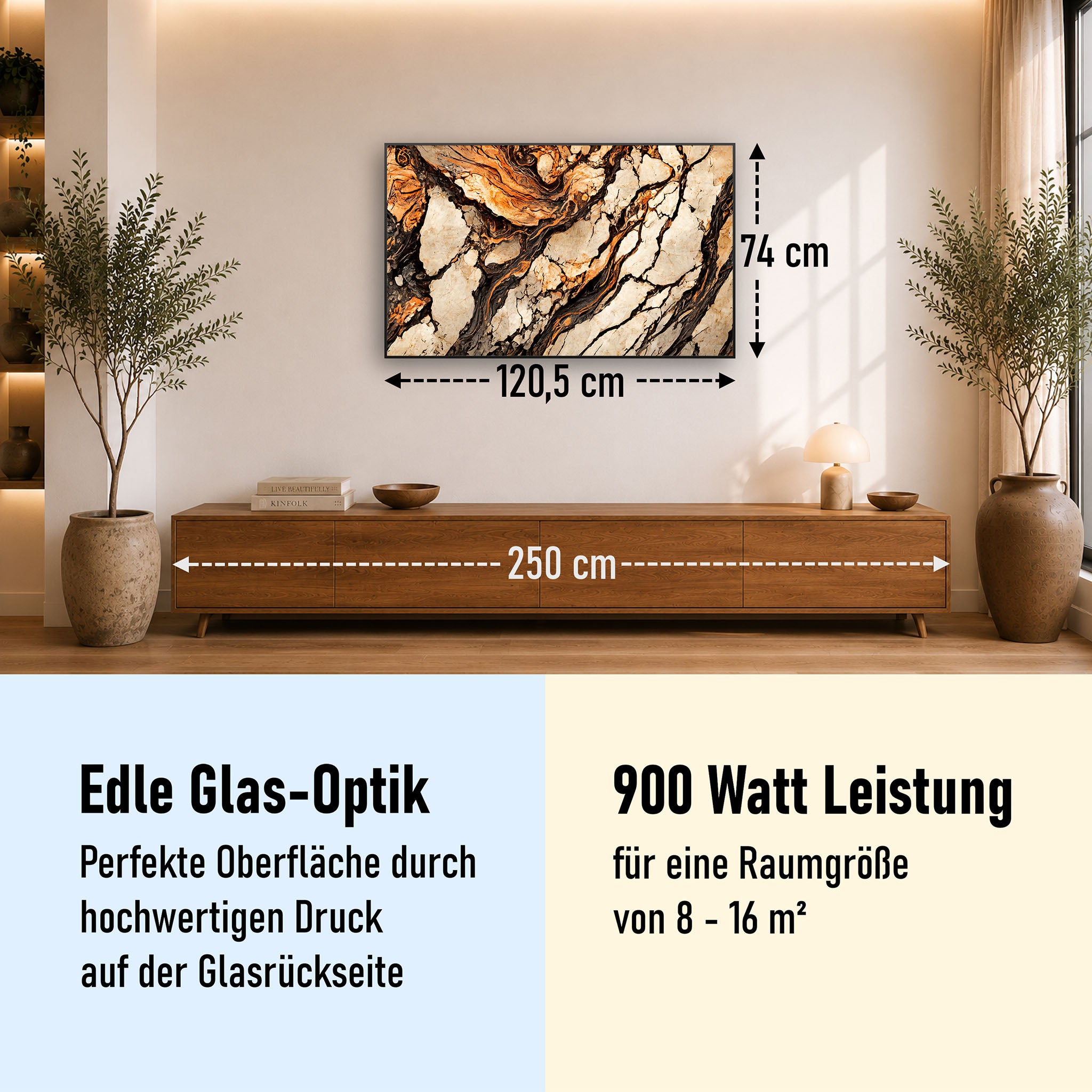Glas Infrarotheizung 350-1200W Motiv 075 Marmor