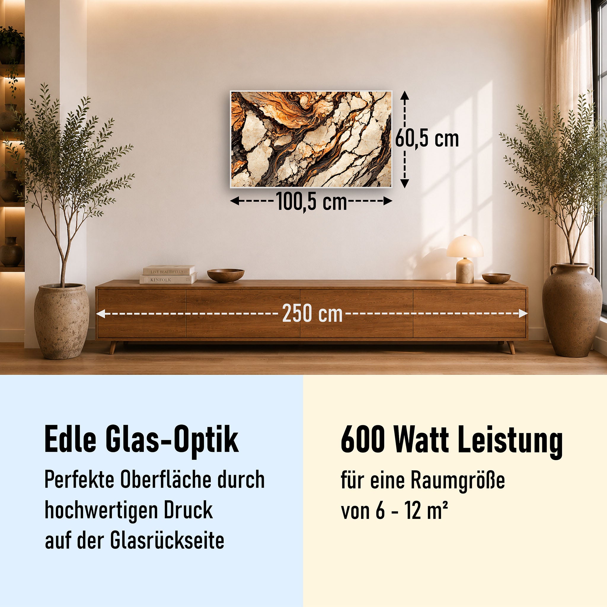 Glas Infrarotheizung 350-1200W Motiv 075 Marmor