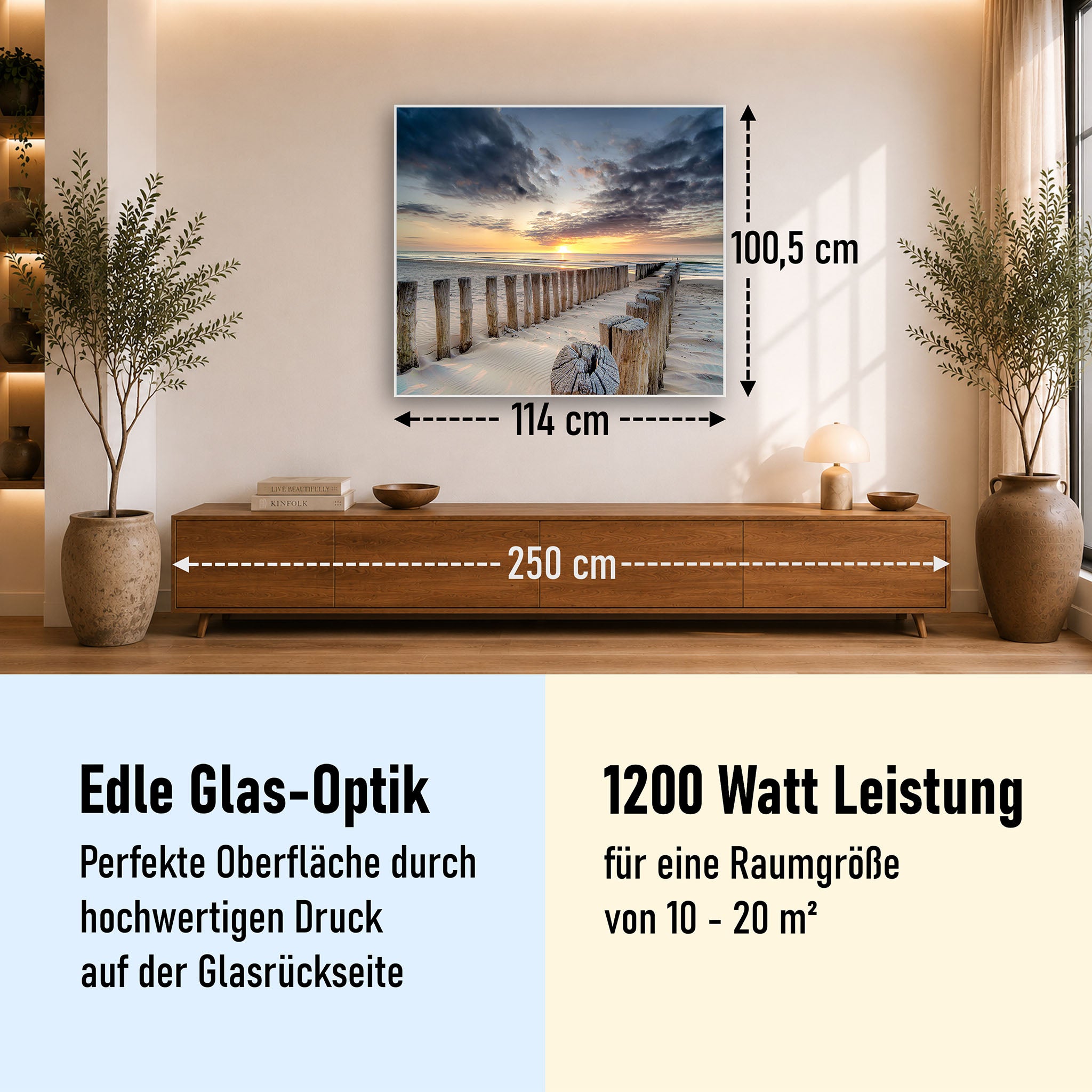 Glas Infrarotheizung 350-1200W Motiv 076 Wellenbrecher